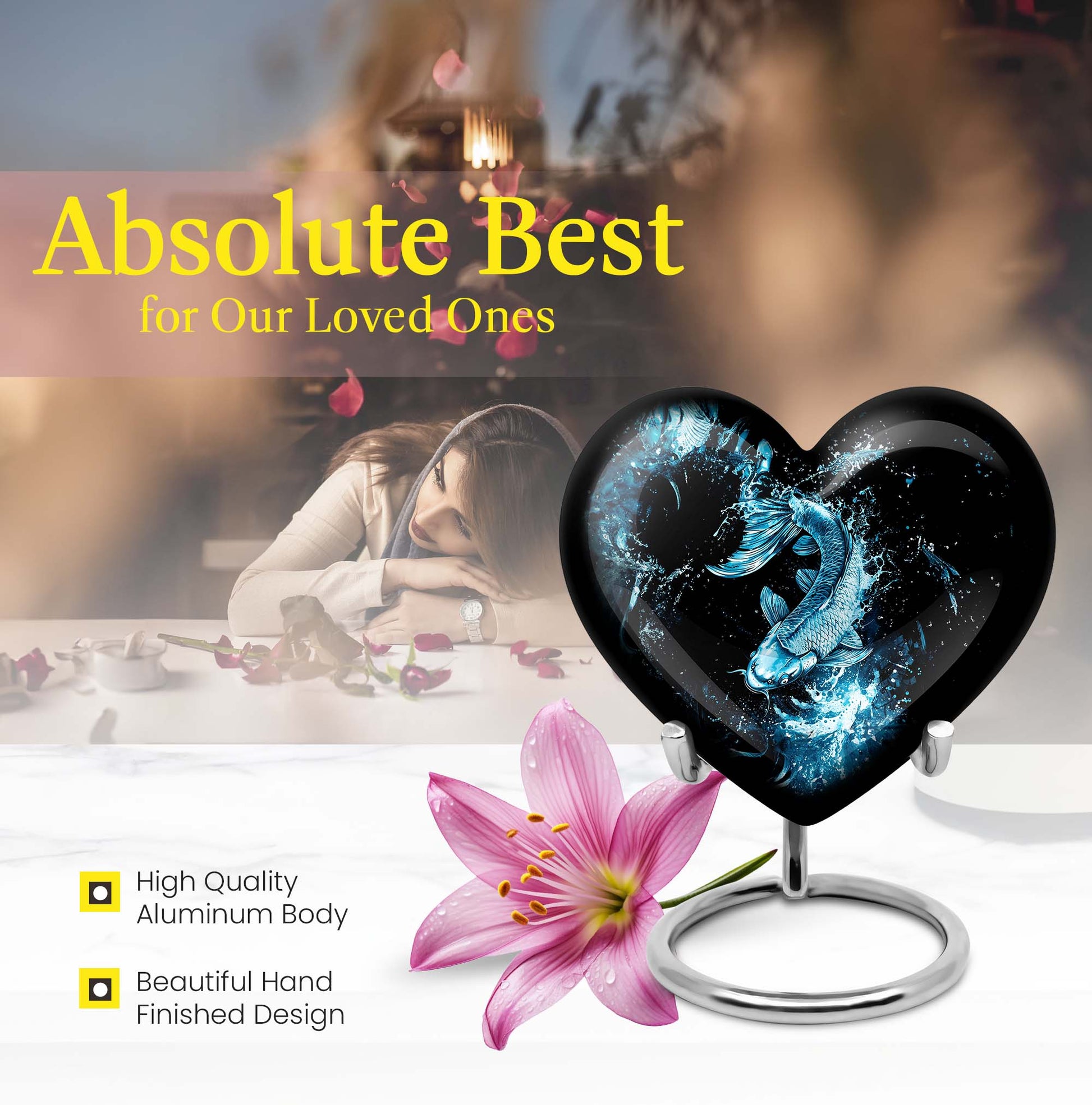 10-inch heart-shaped catholic urn for human ashes, 