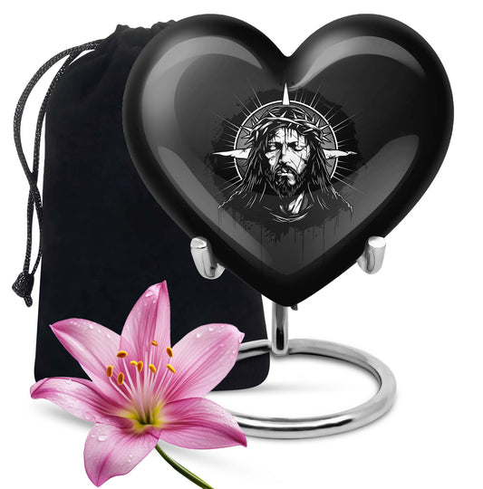 10 inch heart-shaped catholic urn for burial funeral,