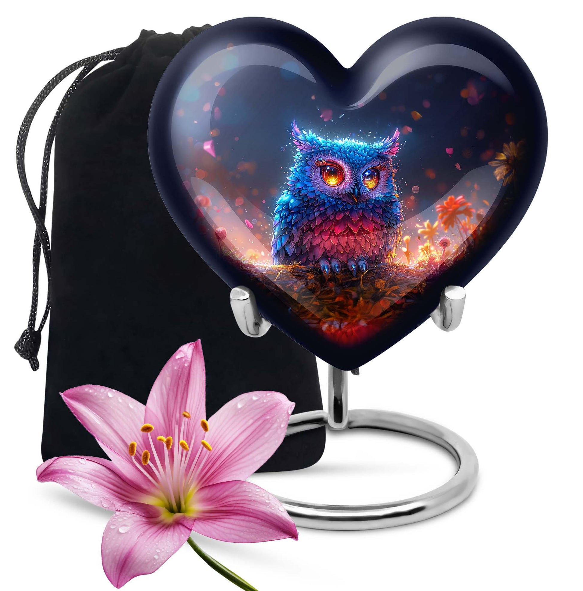 heart-shaped owl urn for adult male's ashes