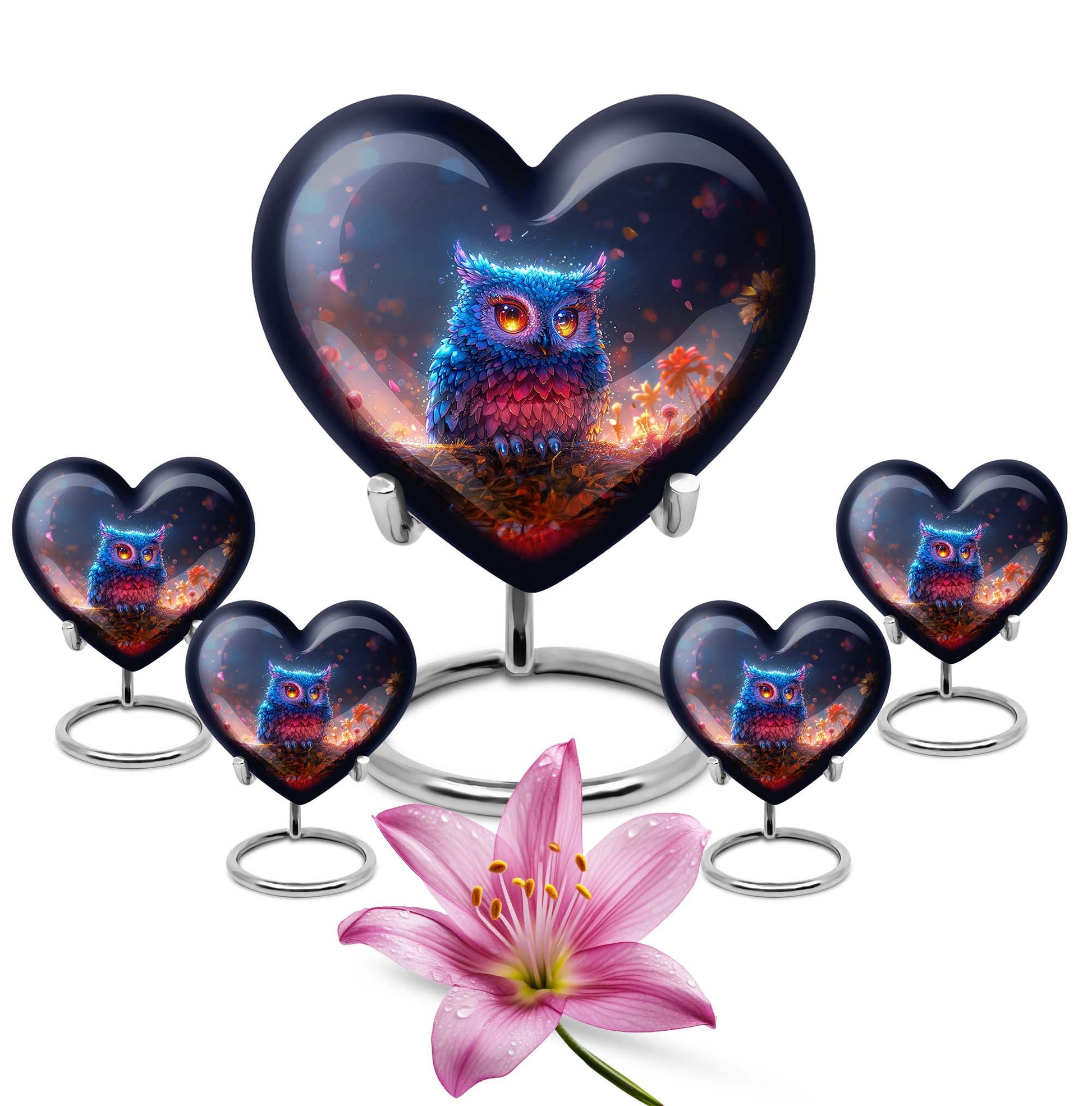 heart-shaped owl urn for adult male's ashes