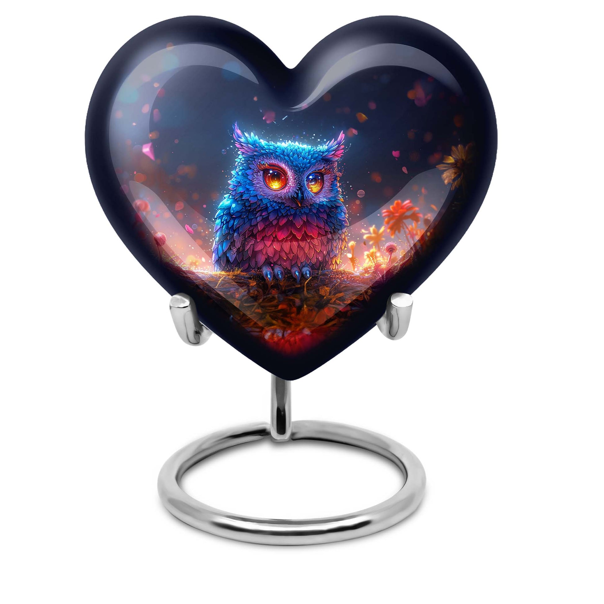 heart-shaped owl urn for adult male's ashes