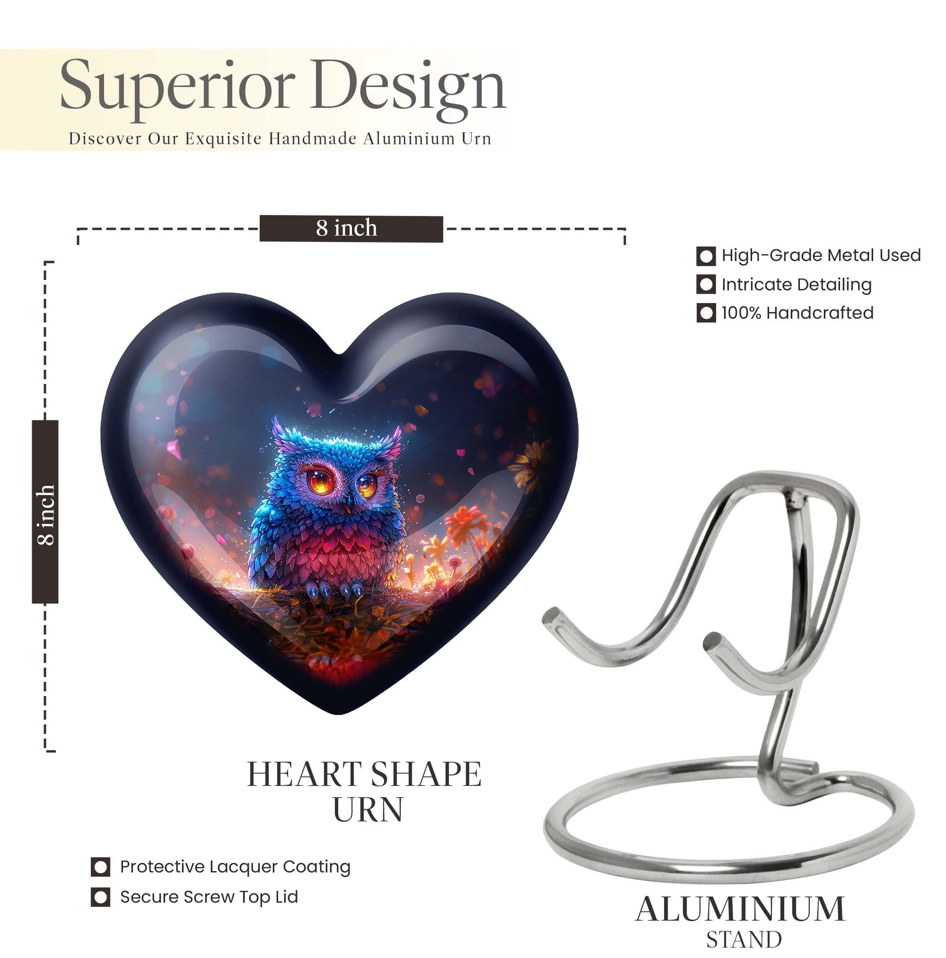 heart-shaped owl urn for adult male's ashes