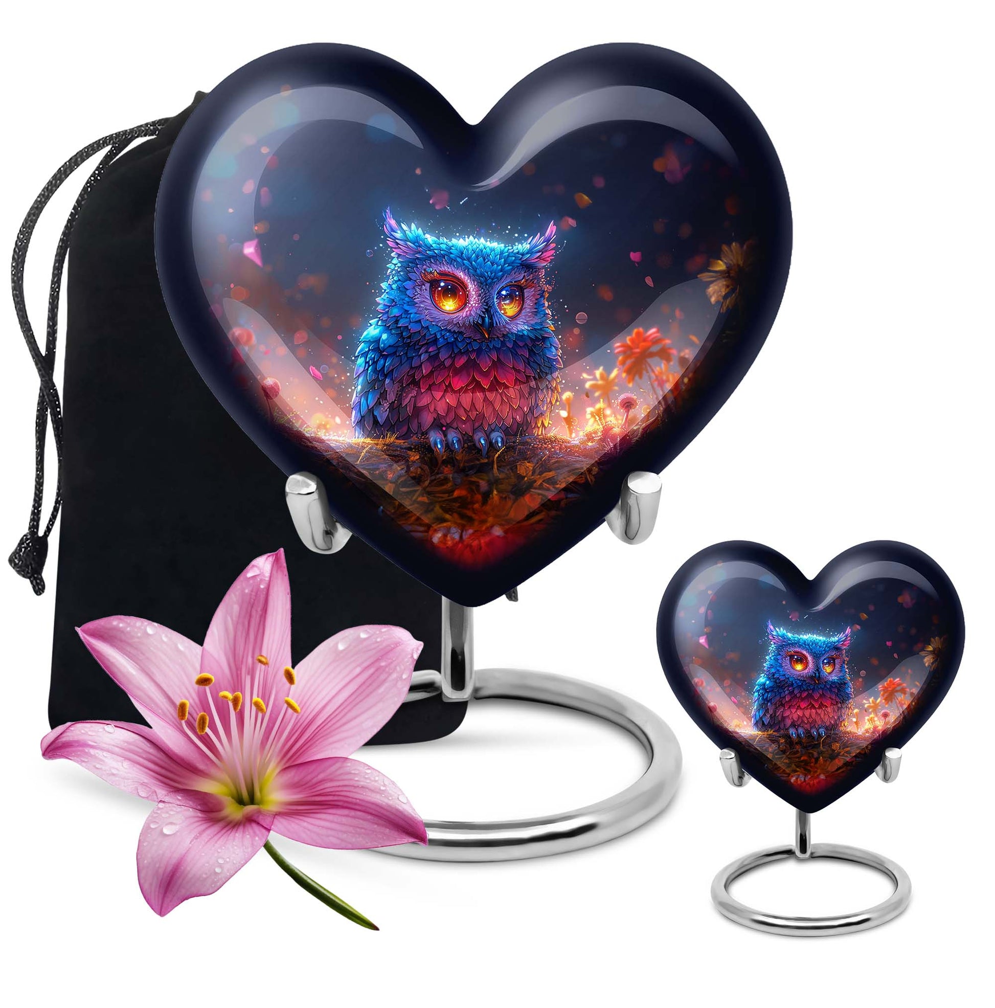 heart-shaped owl urn for adult male's ashes