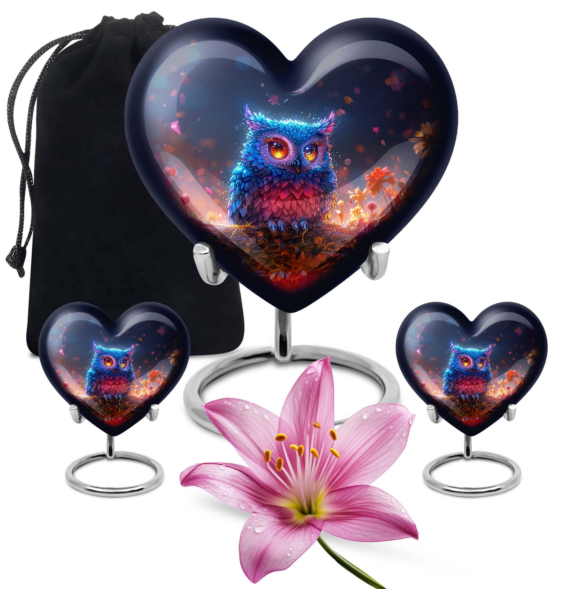 heart-shaped owl urn for adult male's ashes