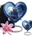 Large 10-inch aluminum Owl urn featuring heart design, 