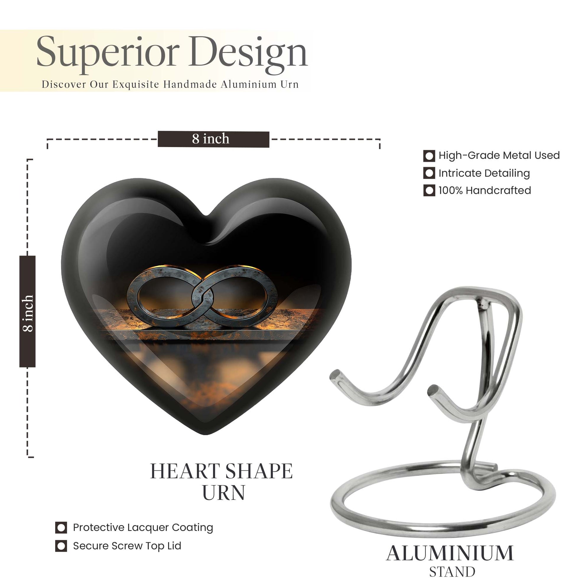 10-inch heart-shaped Catholic cremation urn