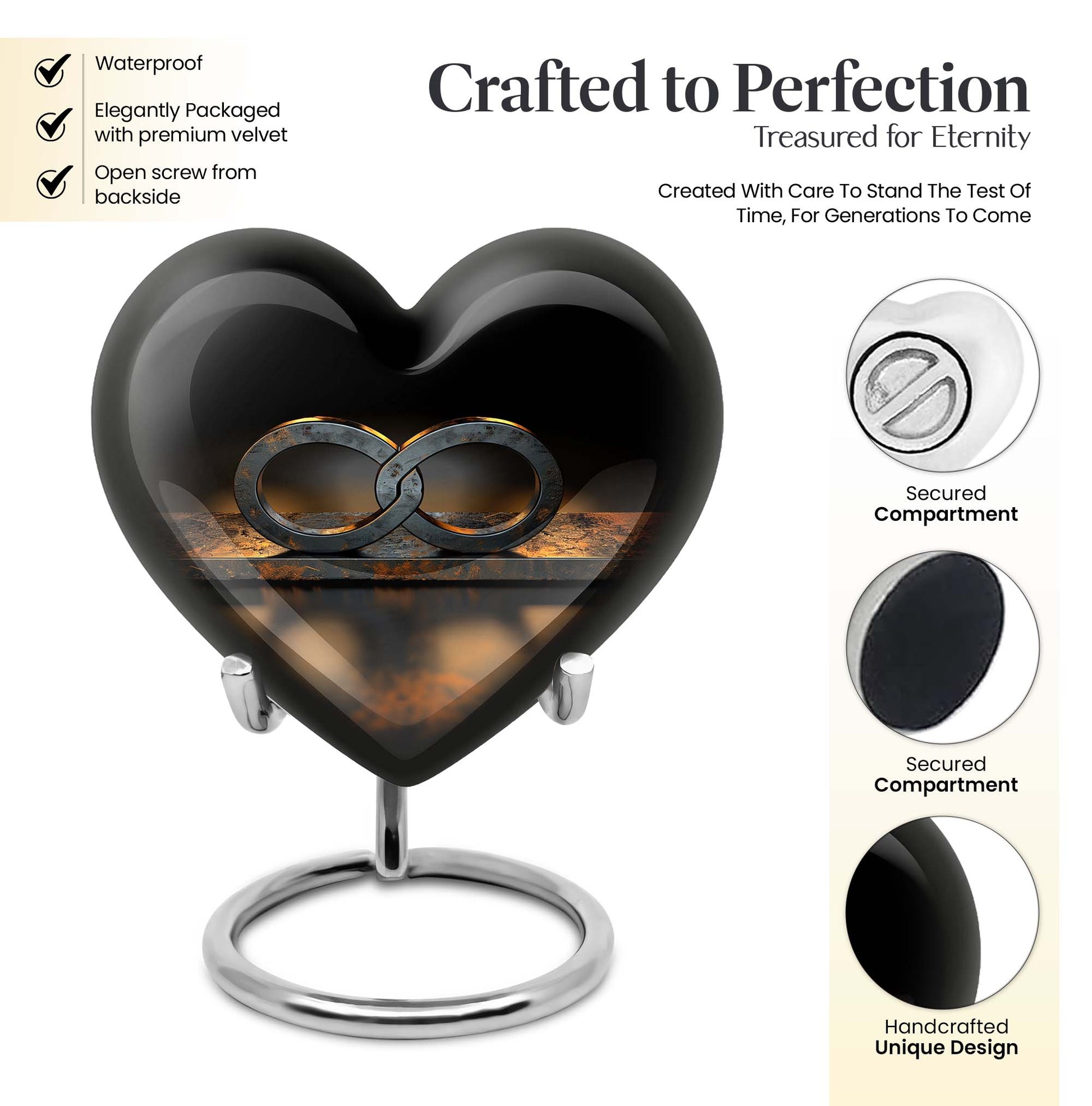 10-inch heart-shaped Catholic cremation urn