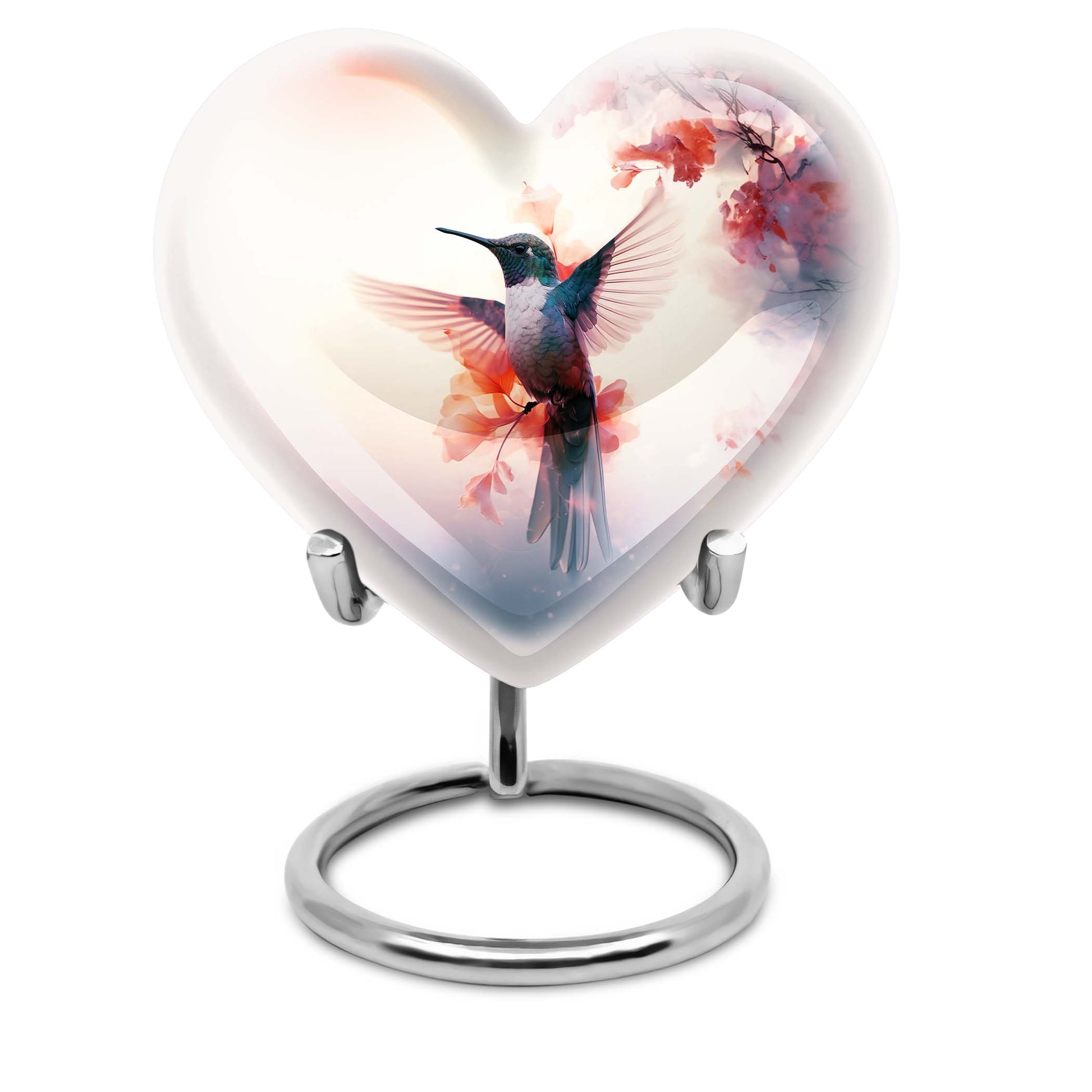 Abstract design 10-inch heart-shaped humming bird urn