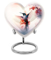 Abstract design 10-inch heart-shaped humming bird urn