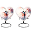 Abstract design 10-inch heart-shaped humming bird urn