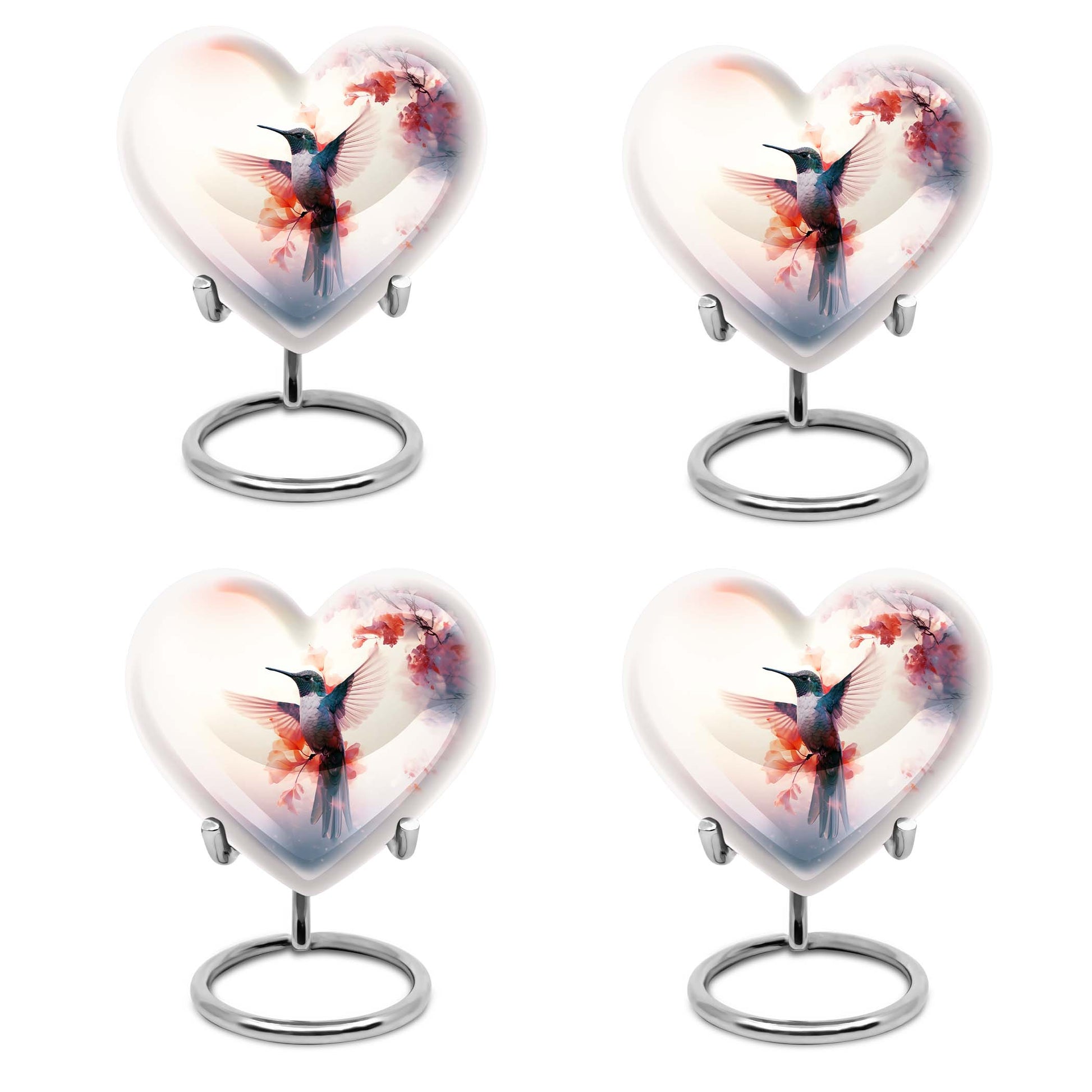 Abstract design 10-inch heart-shaped humming bird urn