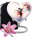 Abstract design 10-inch heart-shaped humming bird urn