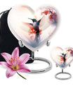 Abstract design 10-inch heart-shaped humming bird urn