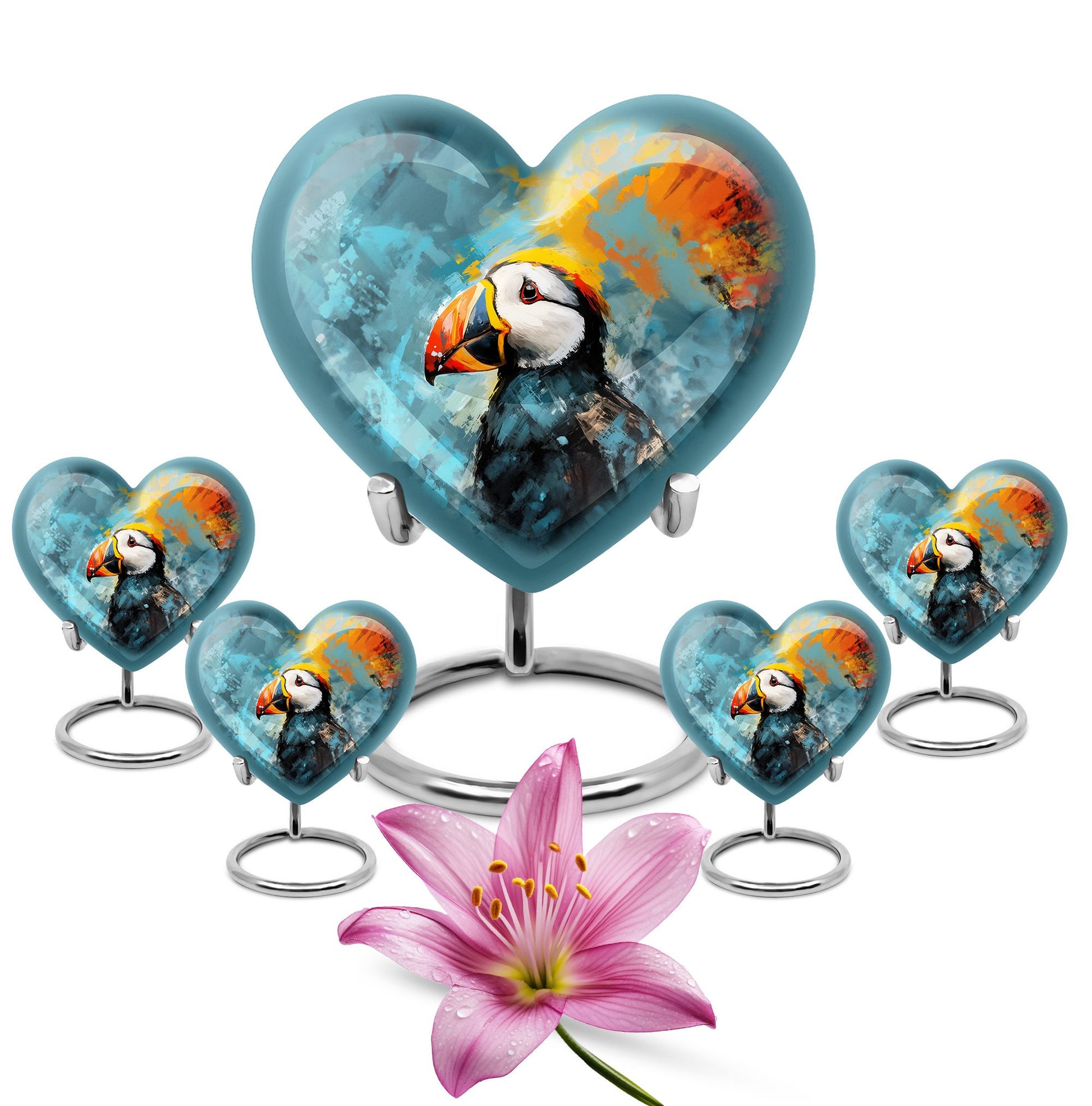 Puffin Bird Heart Memorial Urn