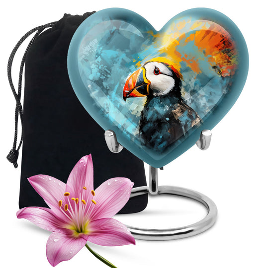 Puffin Bird Heart Memorial Urn