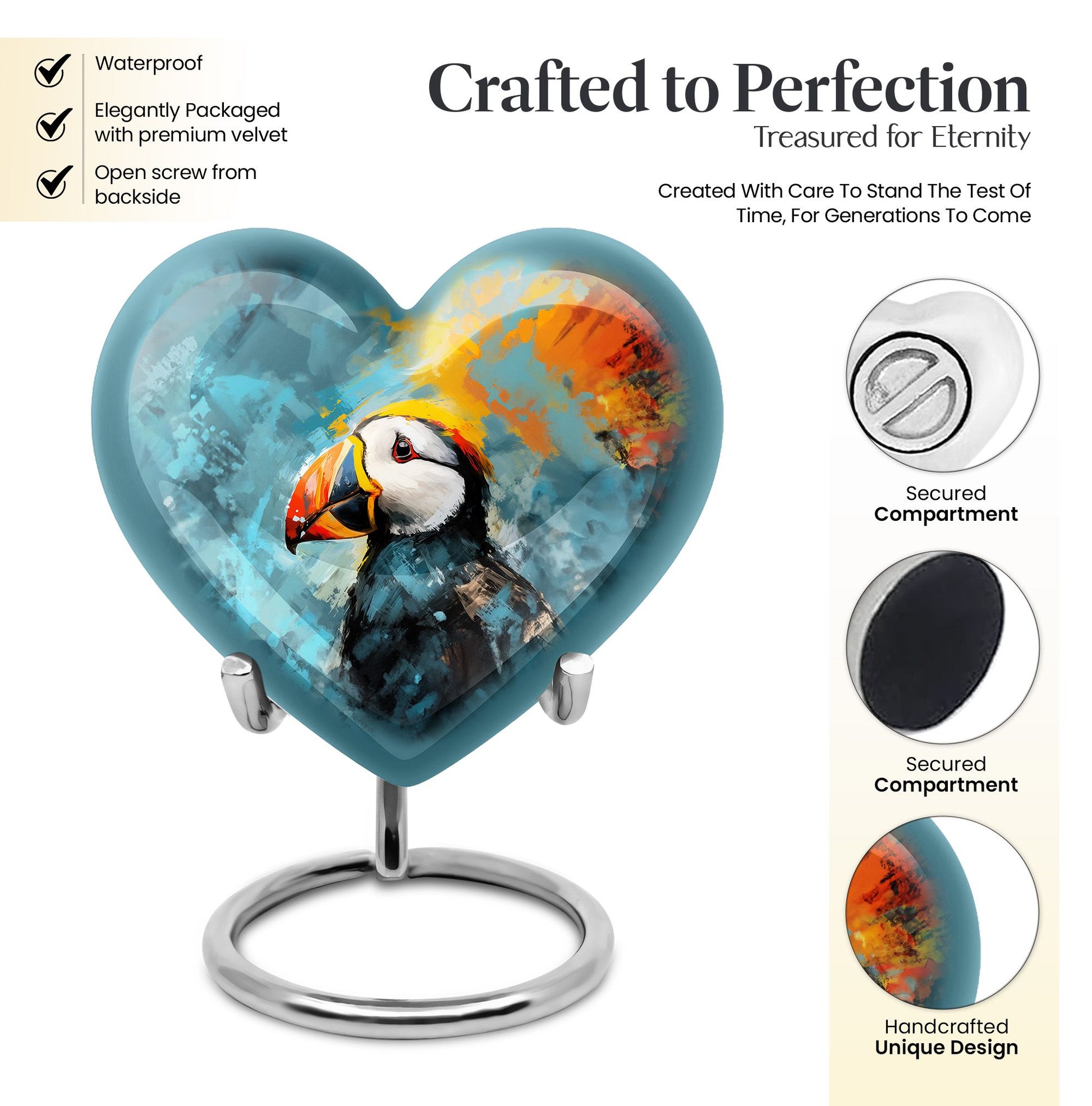 Puffin Bird Heart Memorial Urn