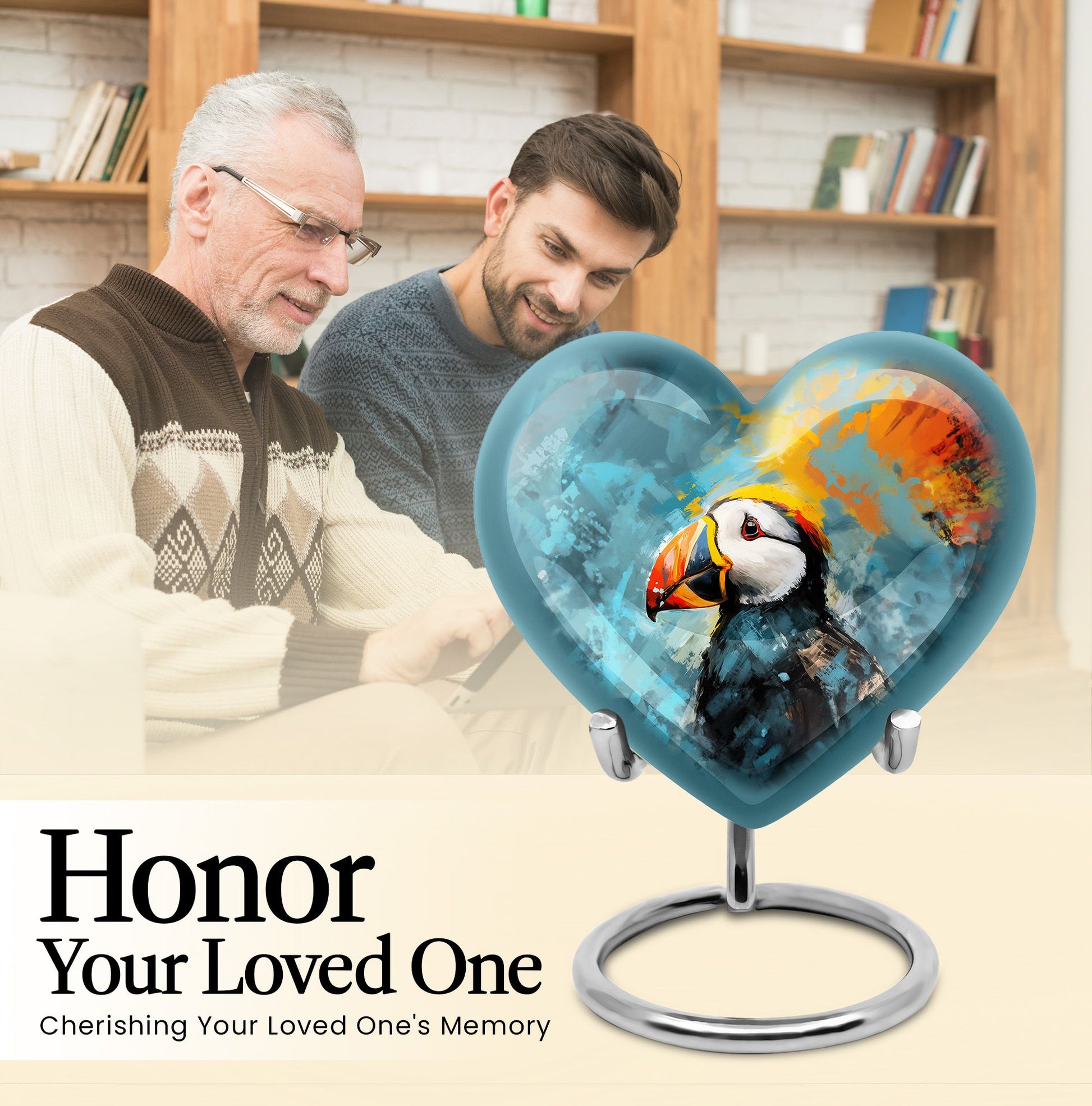 Puffin Bird Heart Memorial Urn