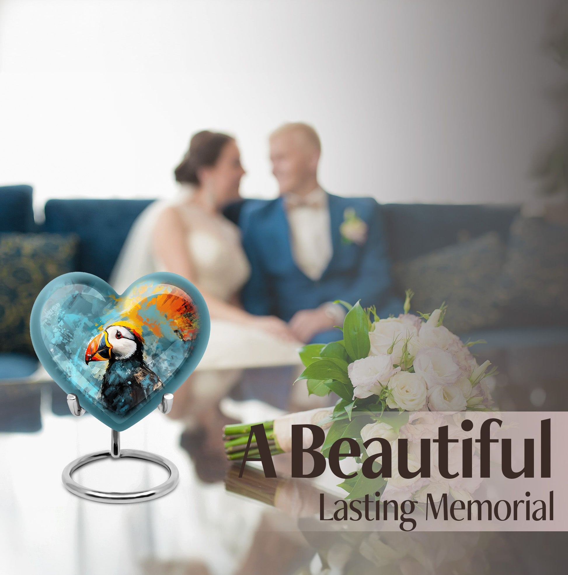 Puffin Bird Heart Memorial Urn