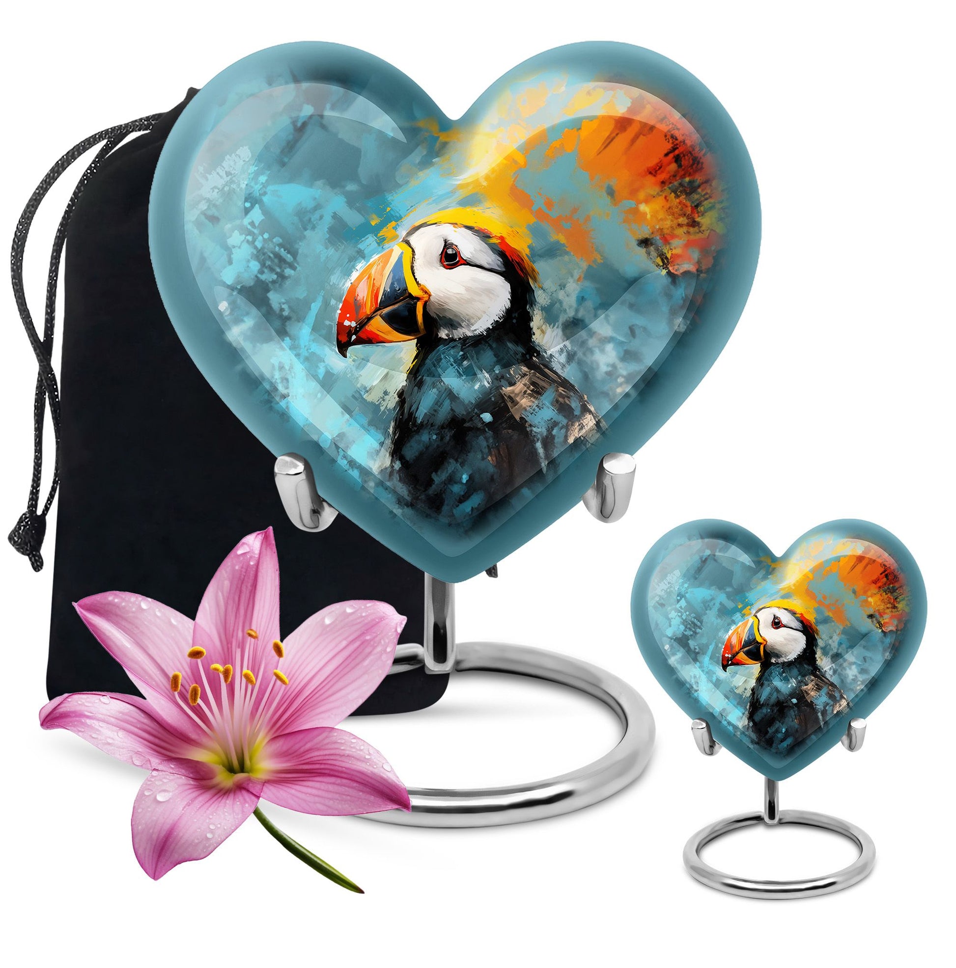 Puffin Bird Heart Memorial Urn