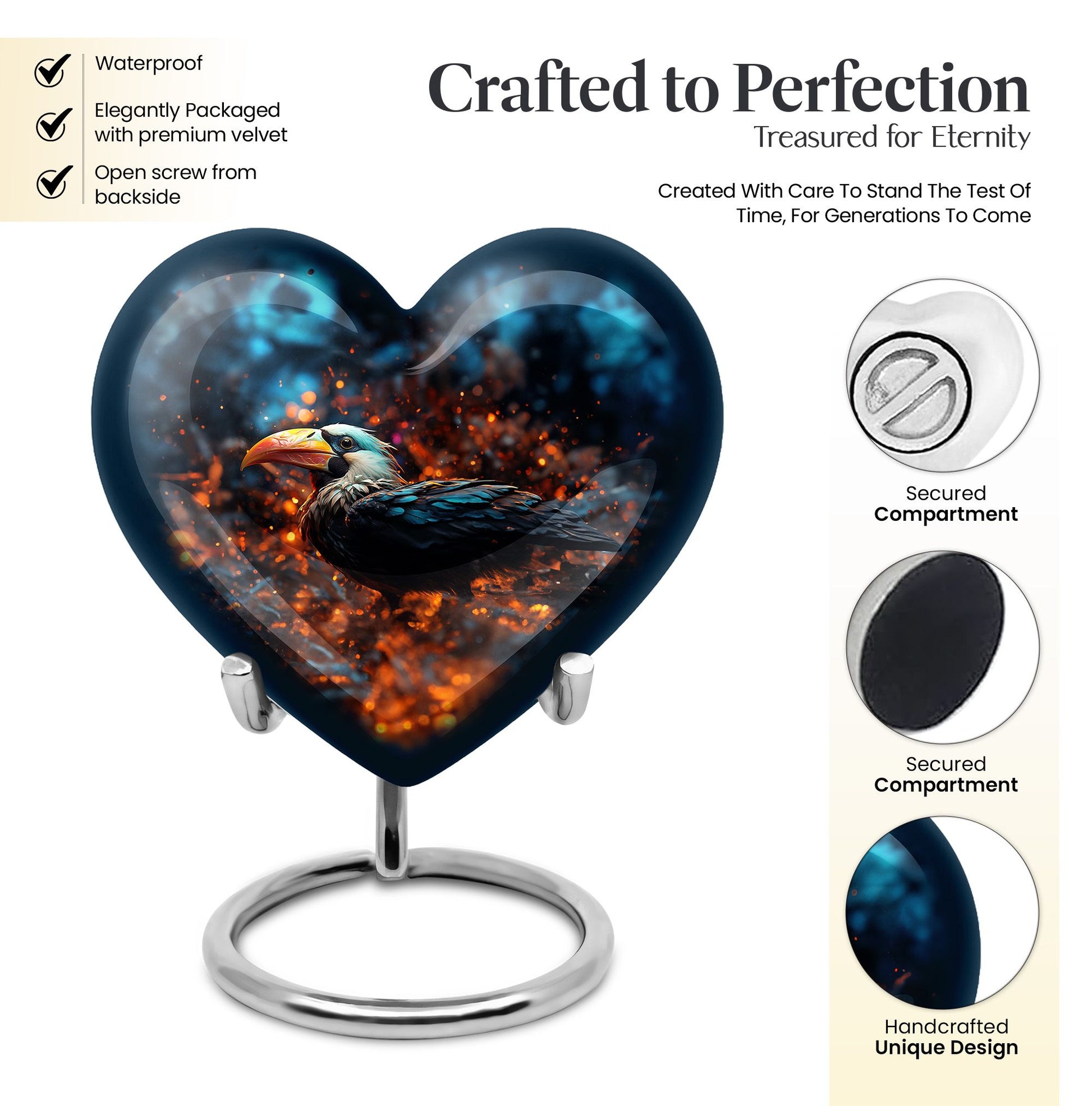 Heart Design Puffin Bird Urn