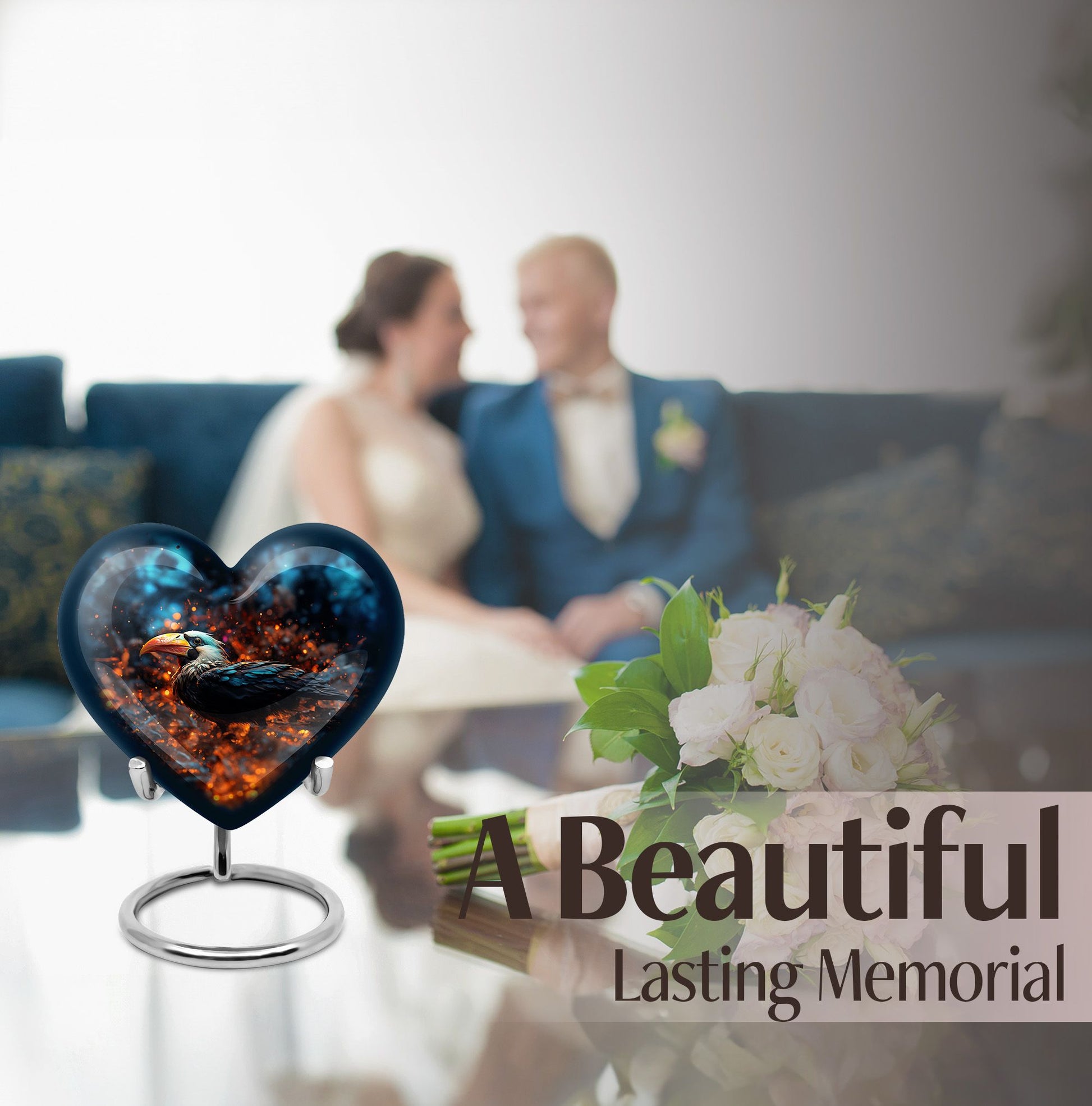 Heart Design Puffin Bird Urn