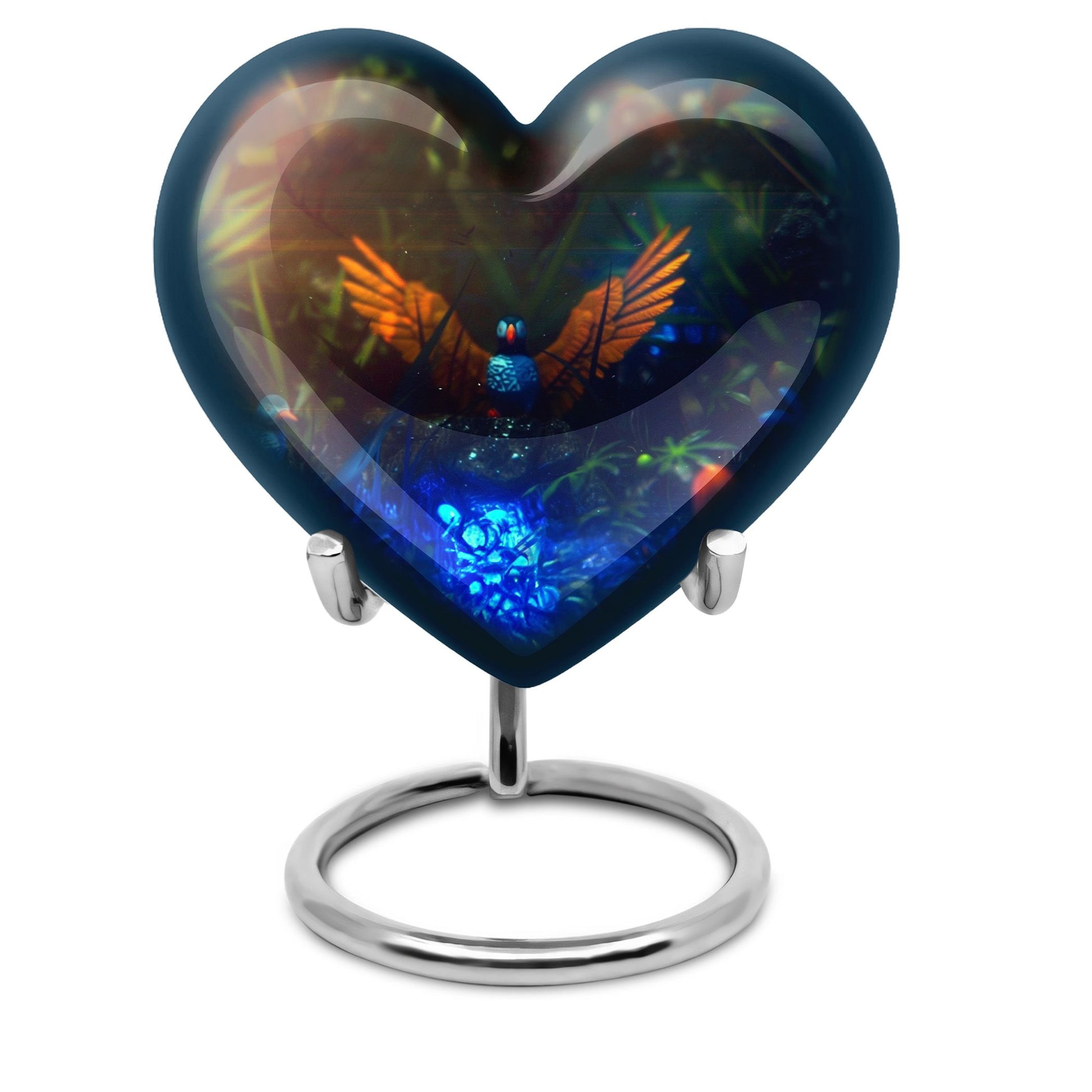 Heart-shaped Puffin Bird cremation urn 