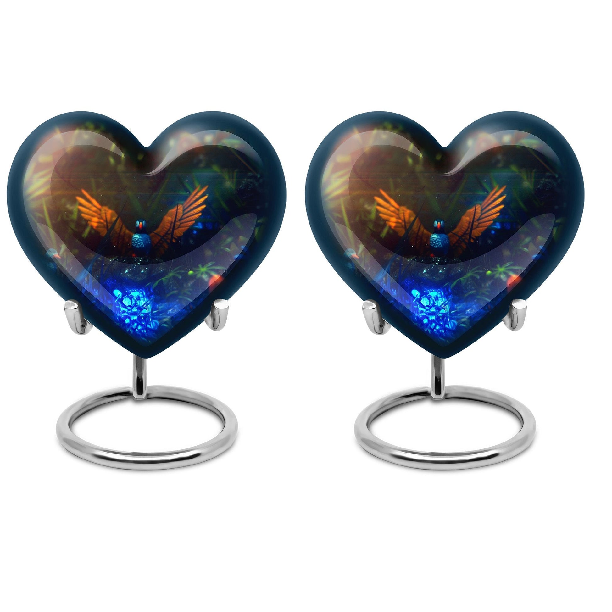 Heart-shaped Puffin Bird cremation urn 