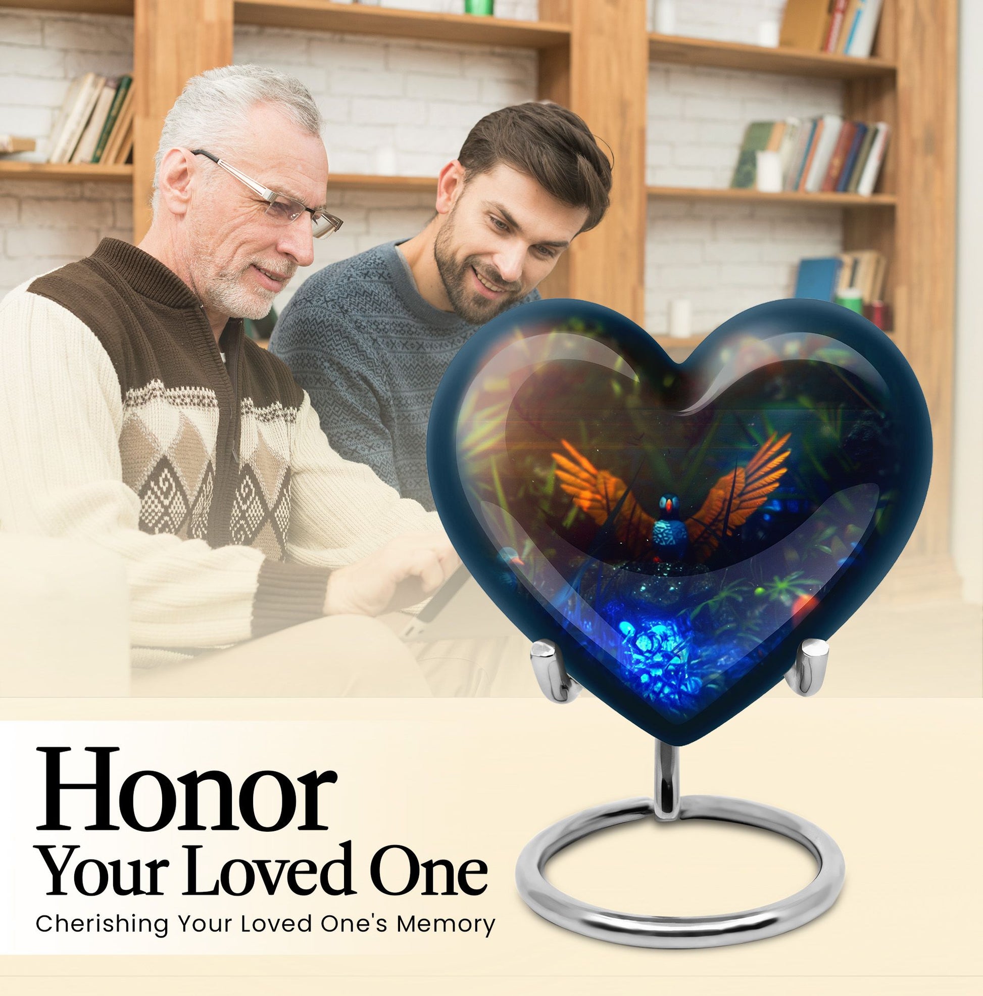 Heart-shaped Puffin Bird cremation urn 