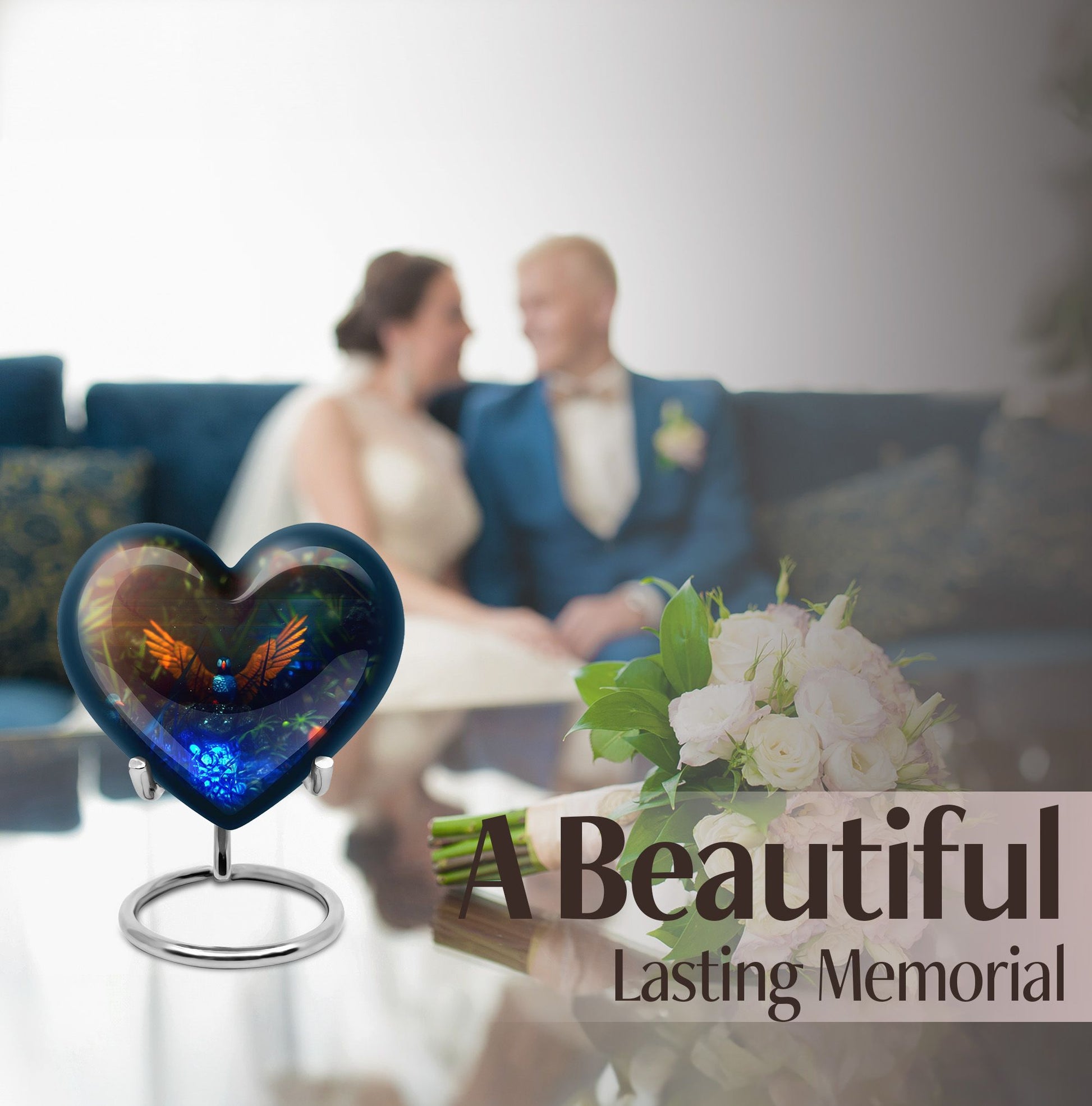 Heart-shaped Puffin Bird cremation urn 