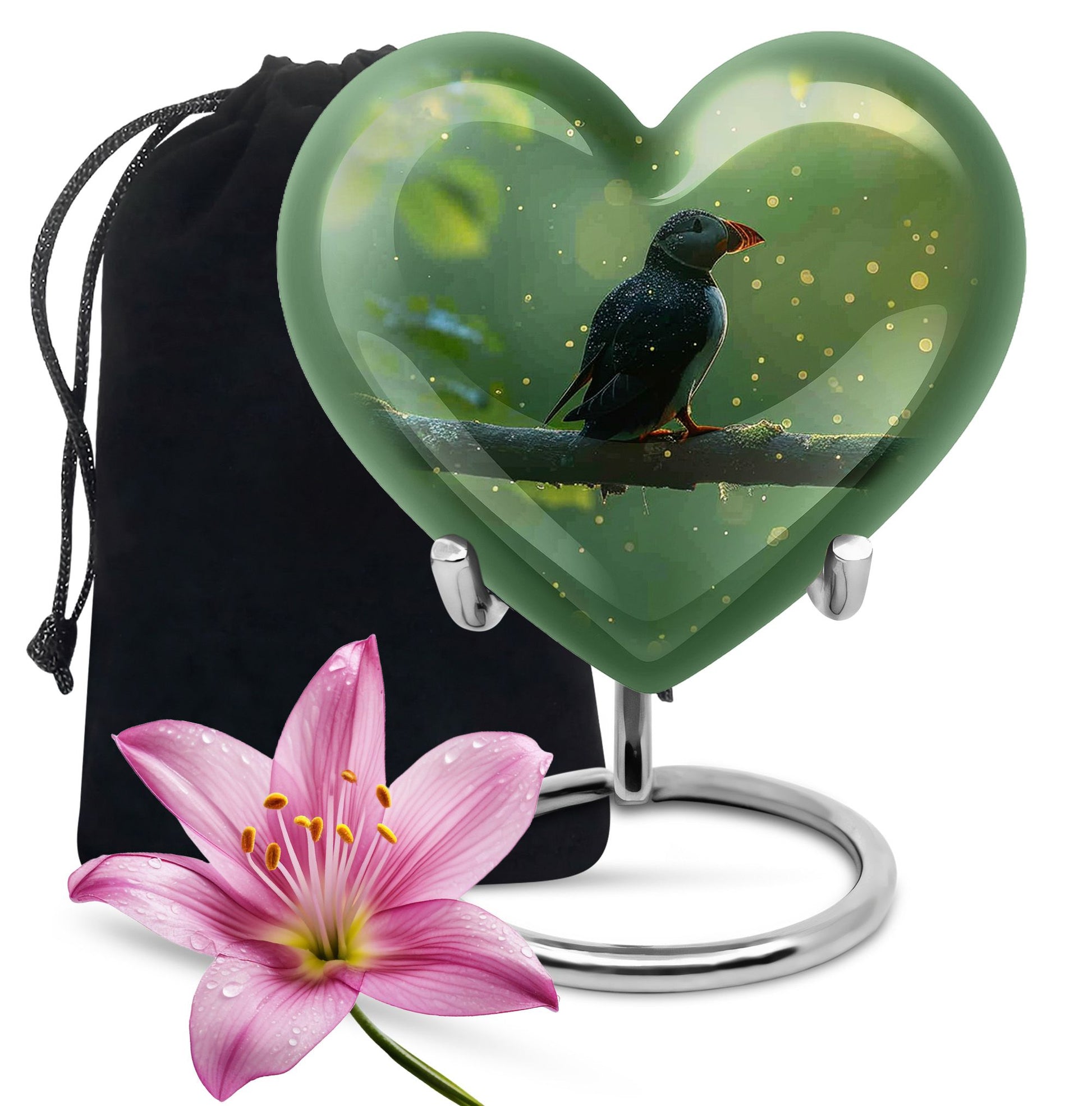 heart shaped Puffin Bird Urn