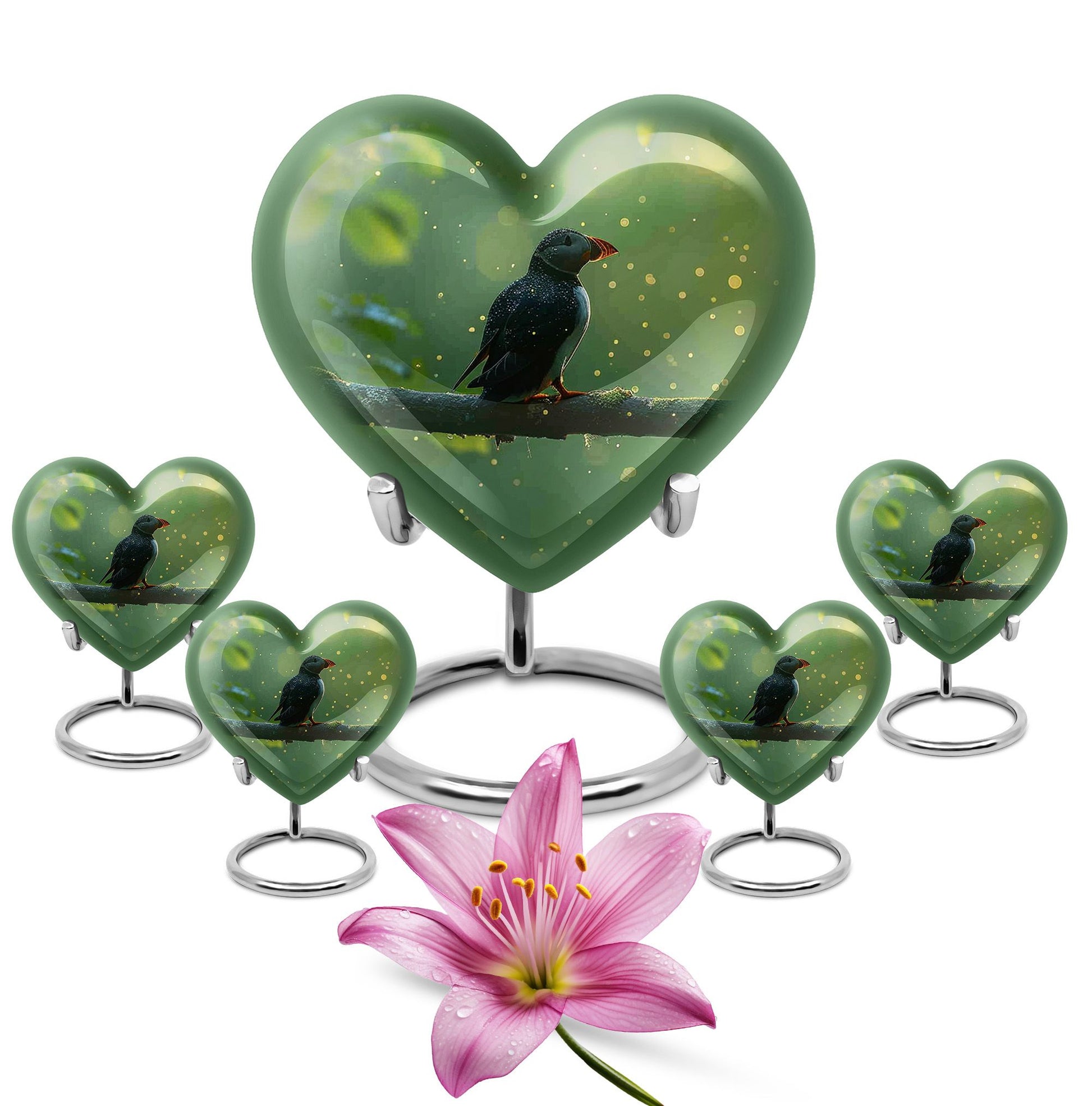 heart shaped Puffin Bird Urn