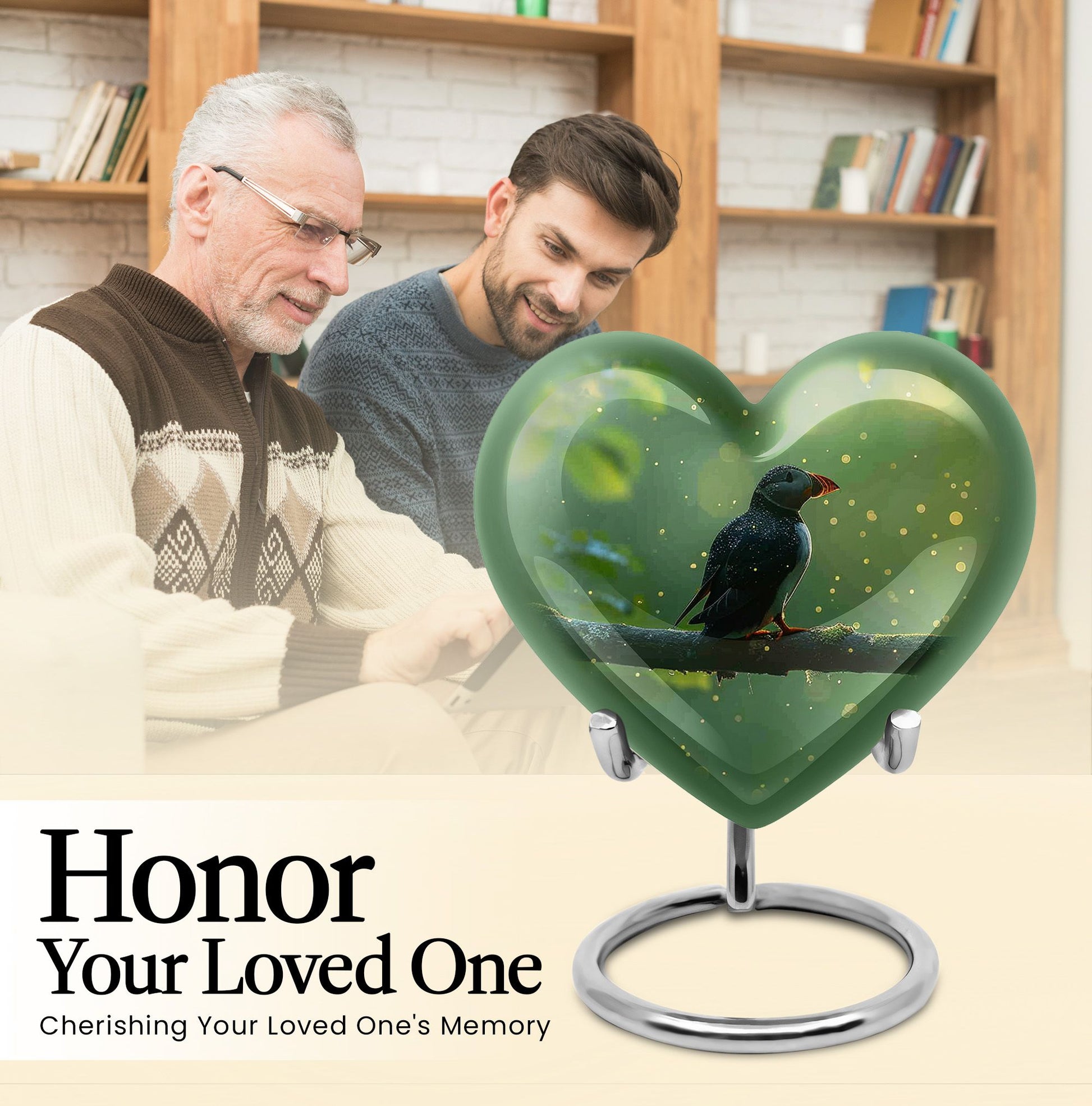 heart shaped Puffin Bird Urn