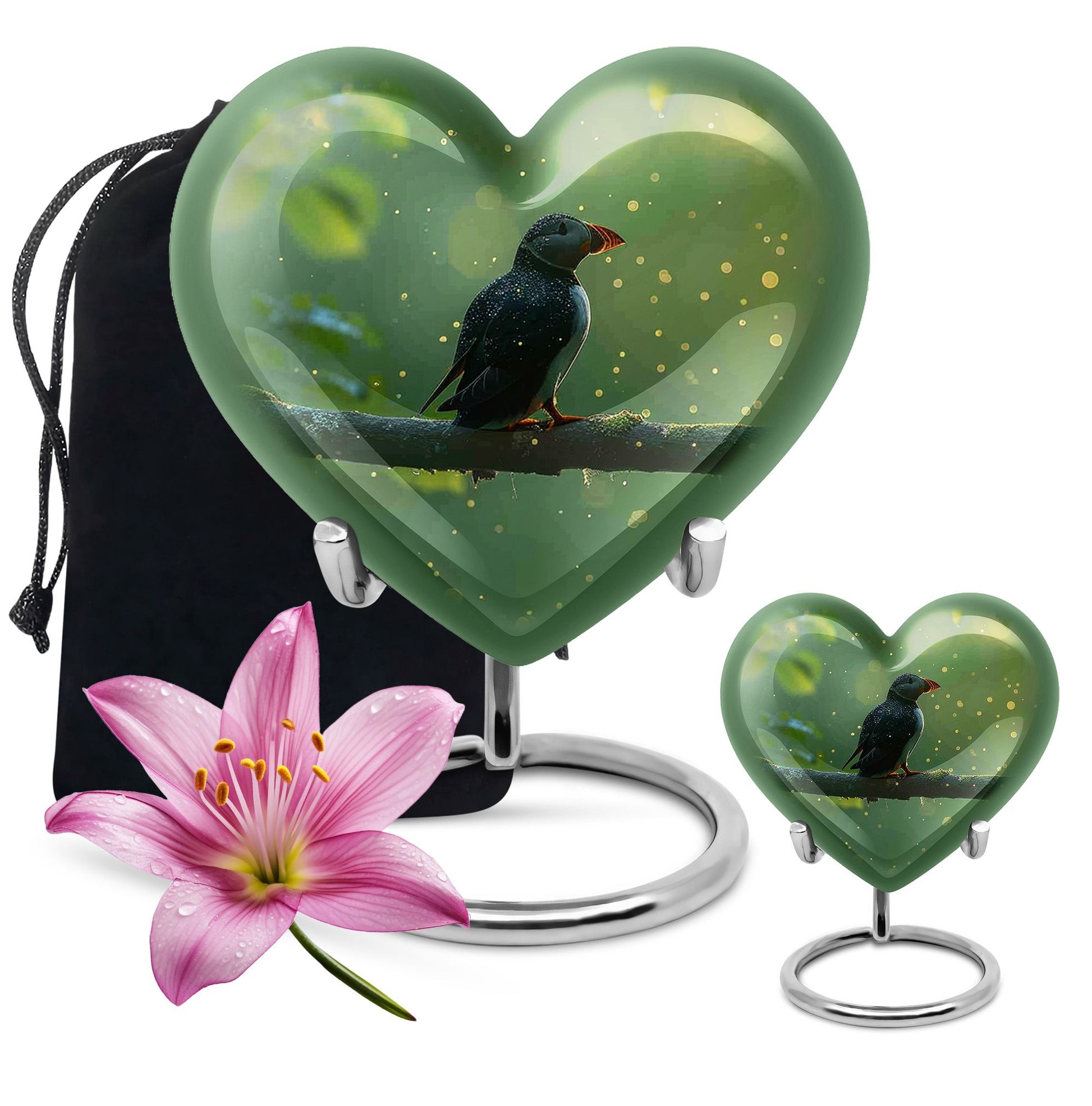 heart shaped Puffin Bird Urn