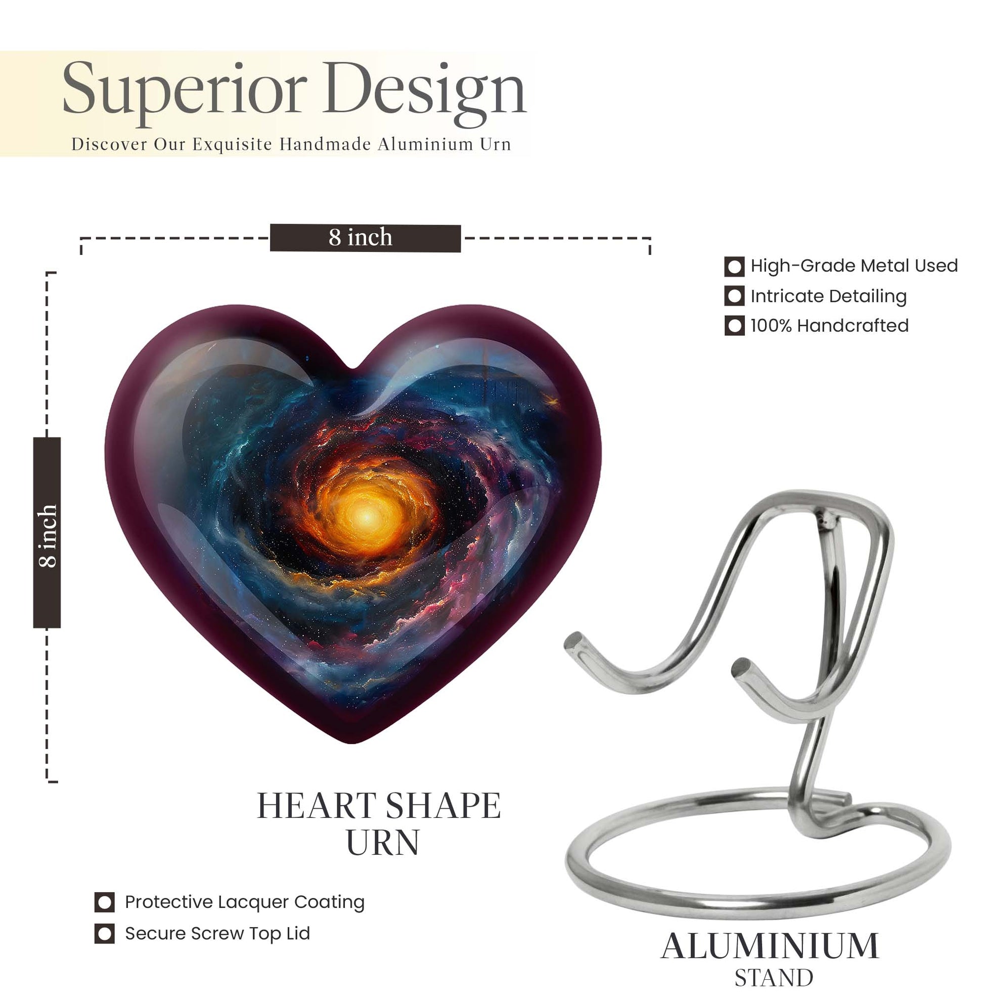 10-Inch heart shaped Galaxy Urn