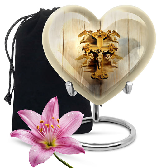 Heart-shaped Catholic cremation urn