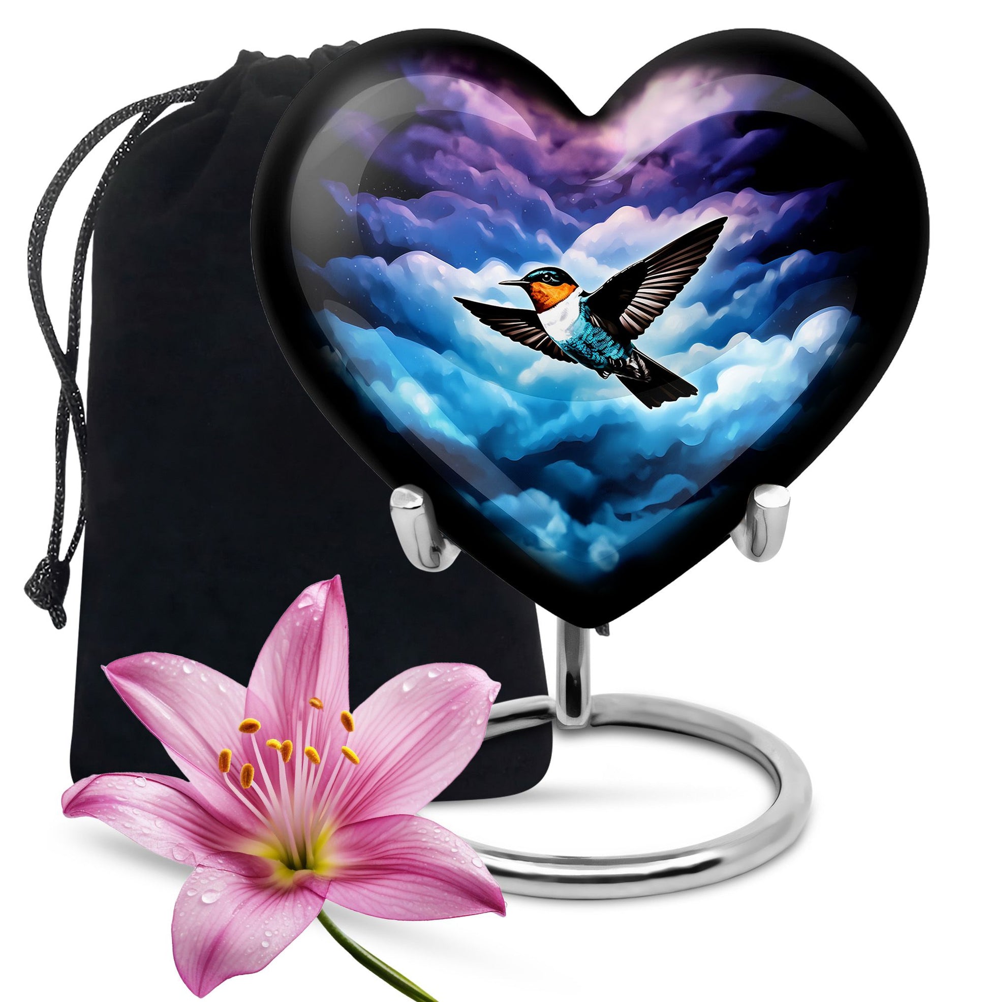 Heart-shaped humming bird urn