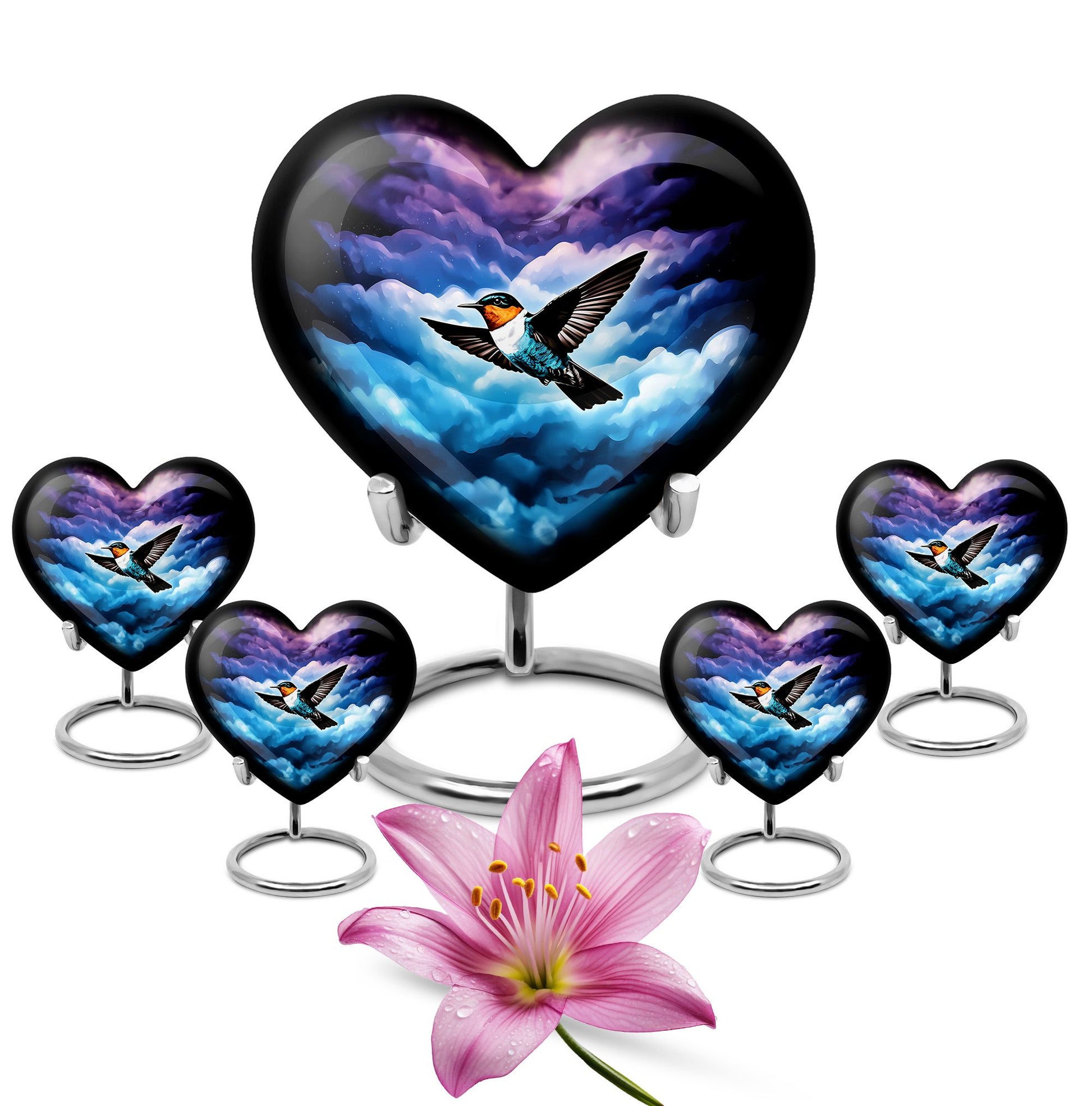 Heart-shaped humming bird urn