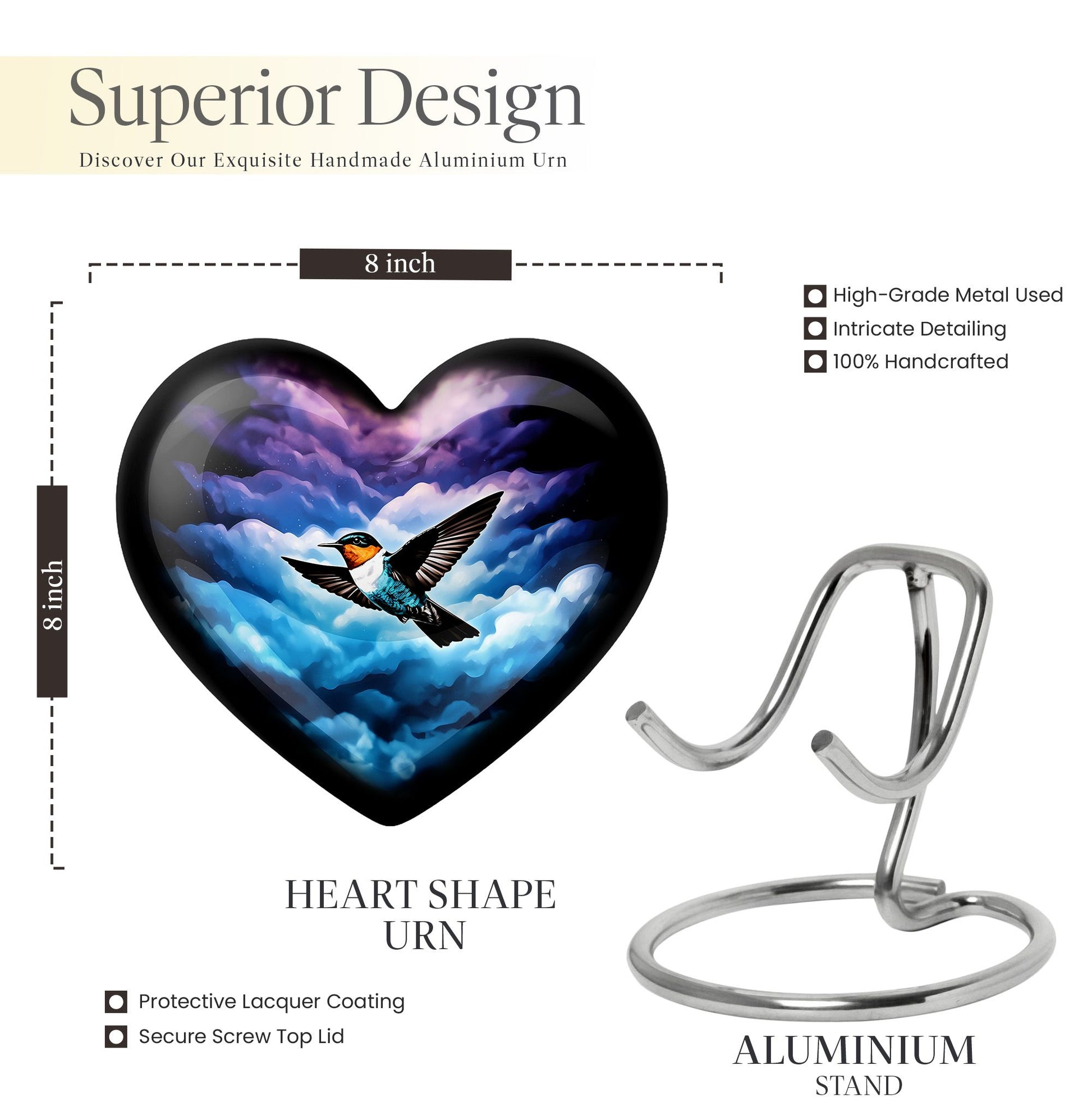 Heart-shaped humming bird urn