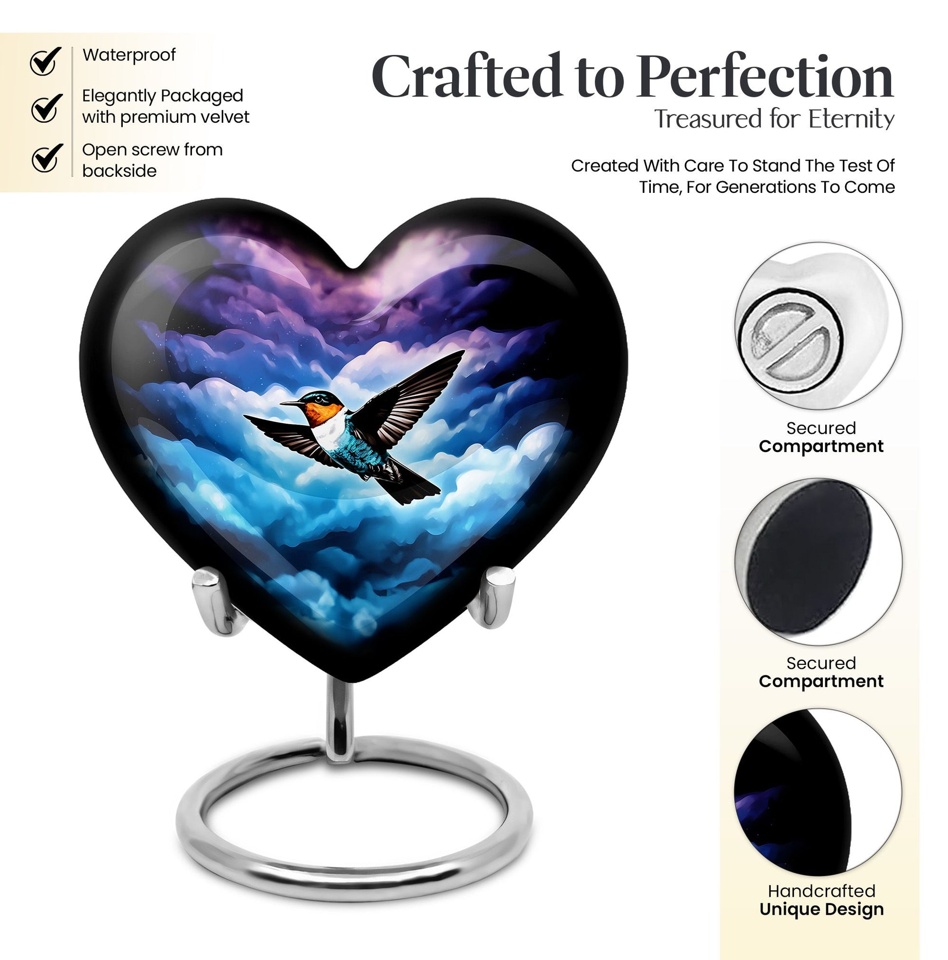 Heart-shaped humming bird urn