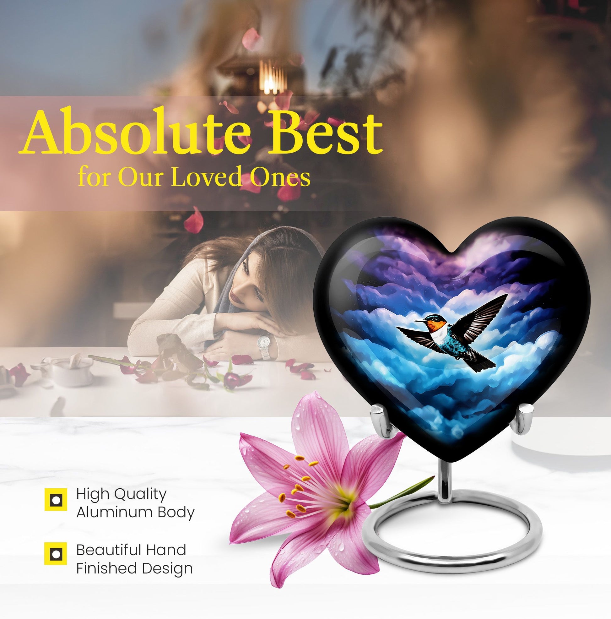 Heart-shaped humming bird urn