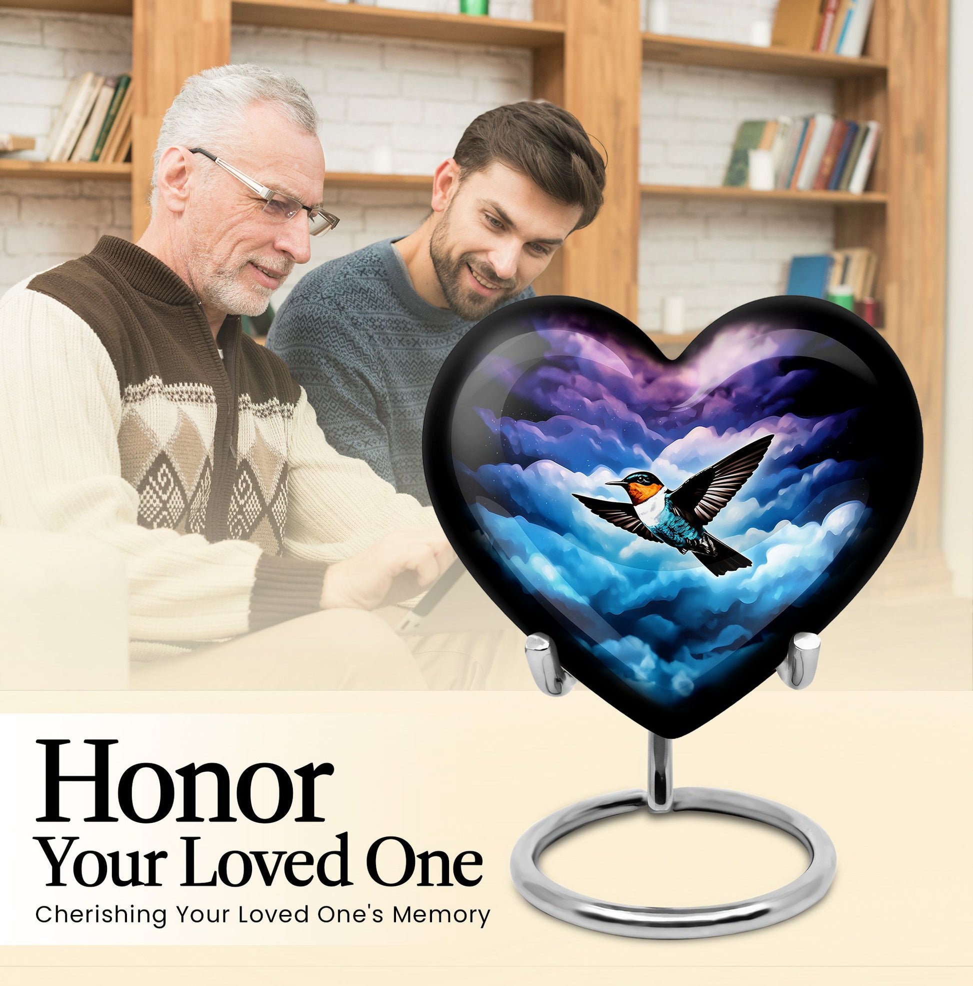 Heart-shaped humming bird urn