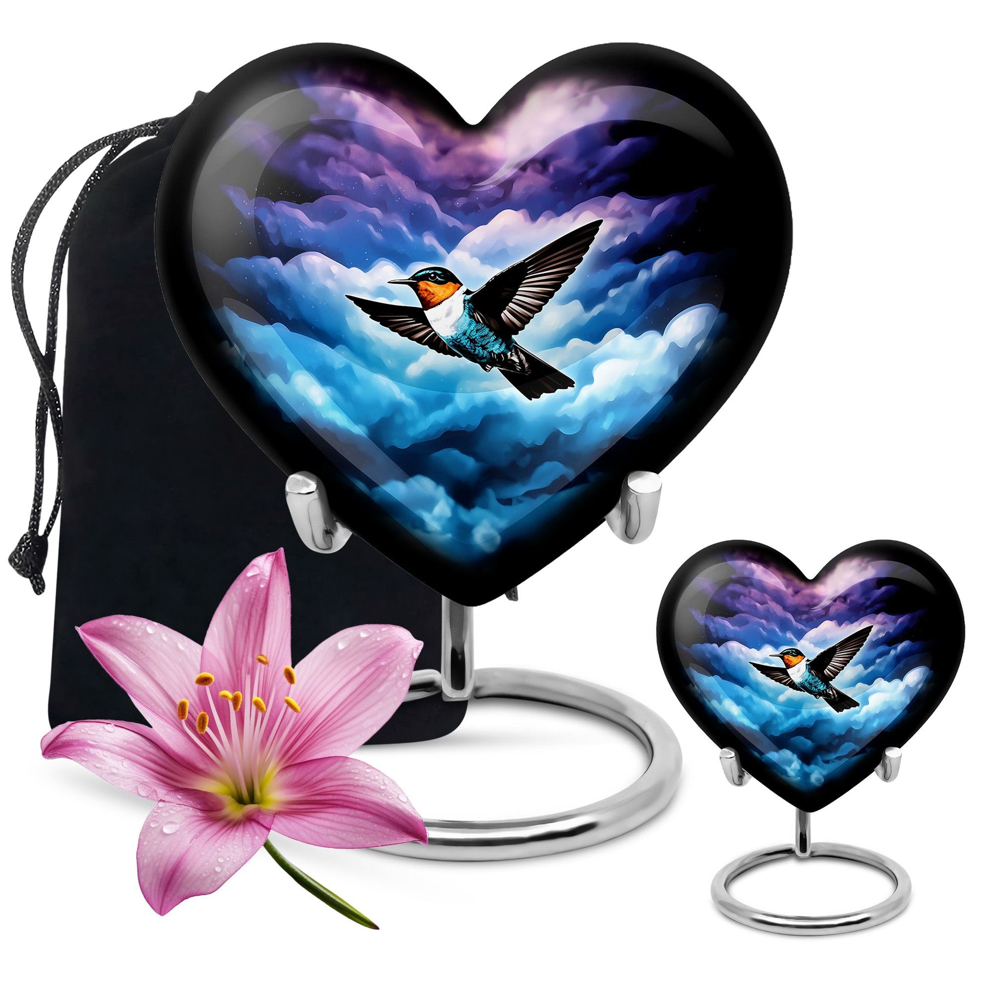 Heart-shaped humming bird urn