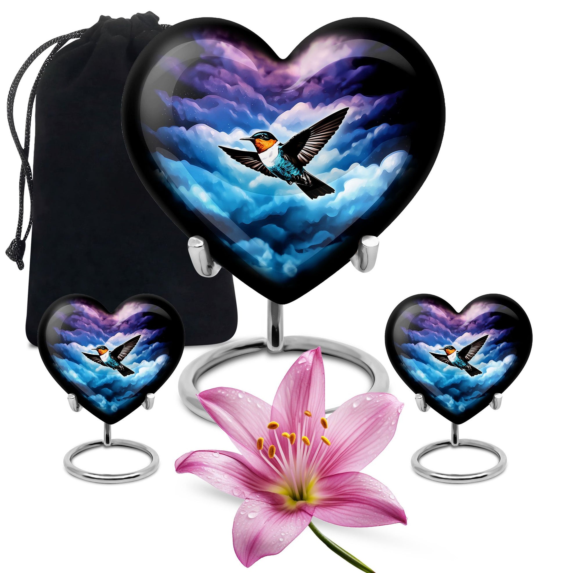 Heart-shaped humming bird urn