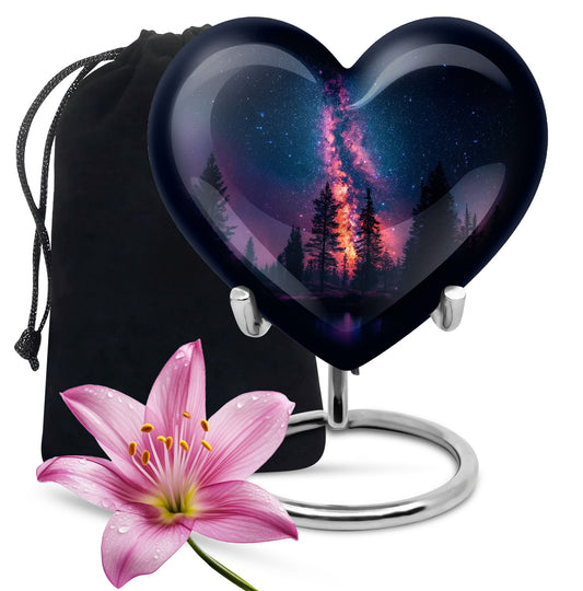 Galaxy design Heart Cremation Funeral Urn made of Aluminium, 10 inches with velvet pouch