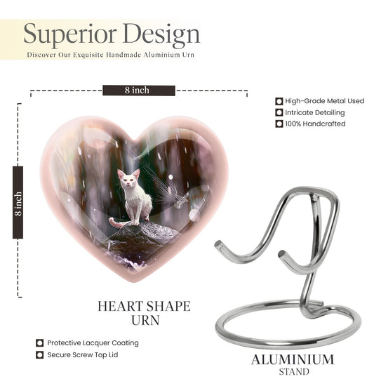 10-inch heart-shaped bespoke white cat urn 