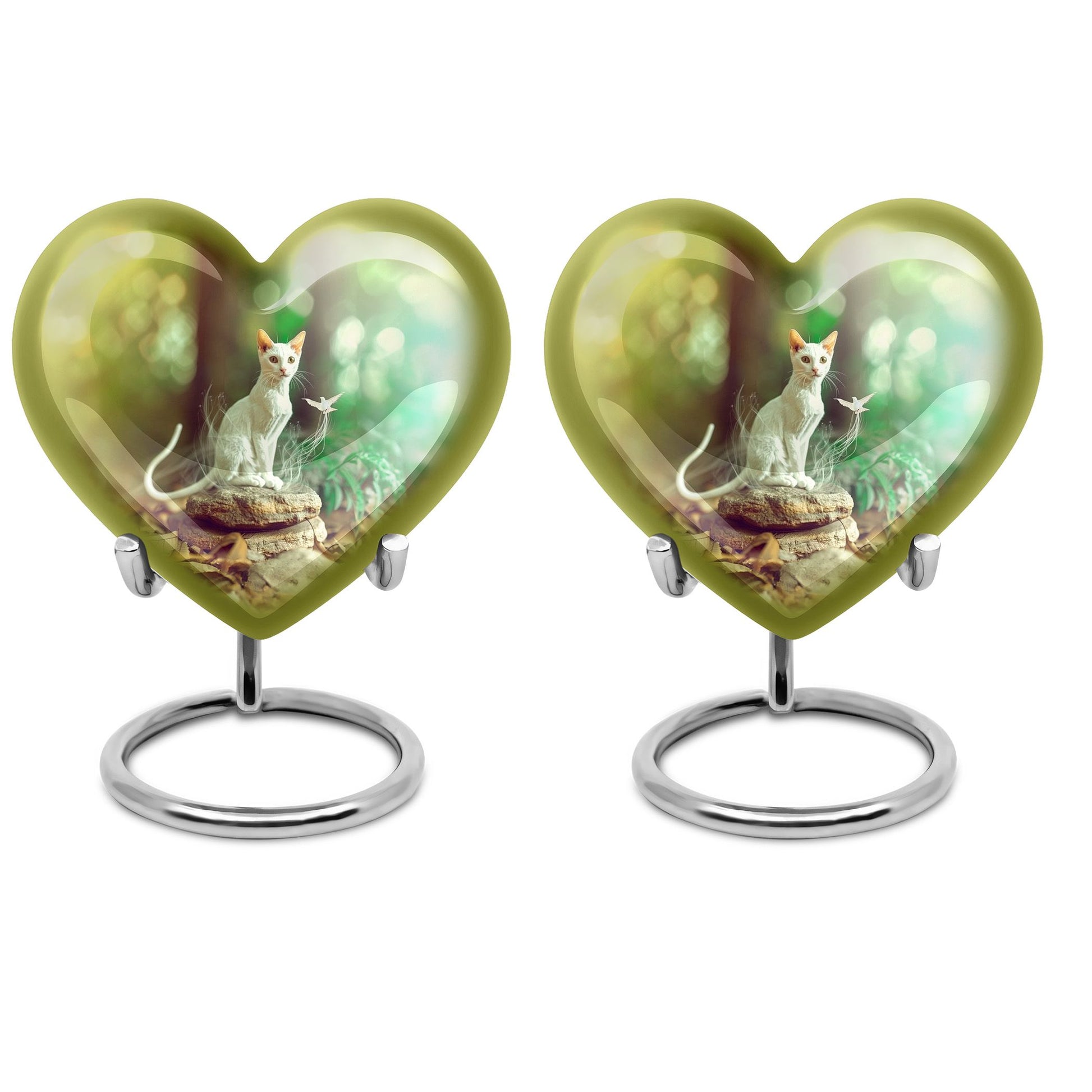 white heart-shaped cat urn