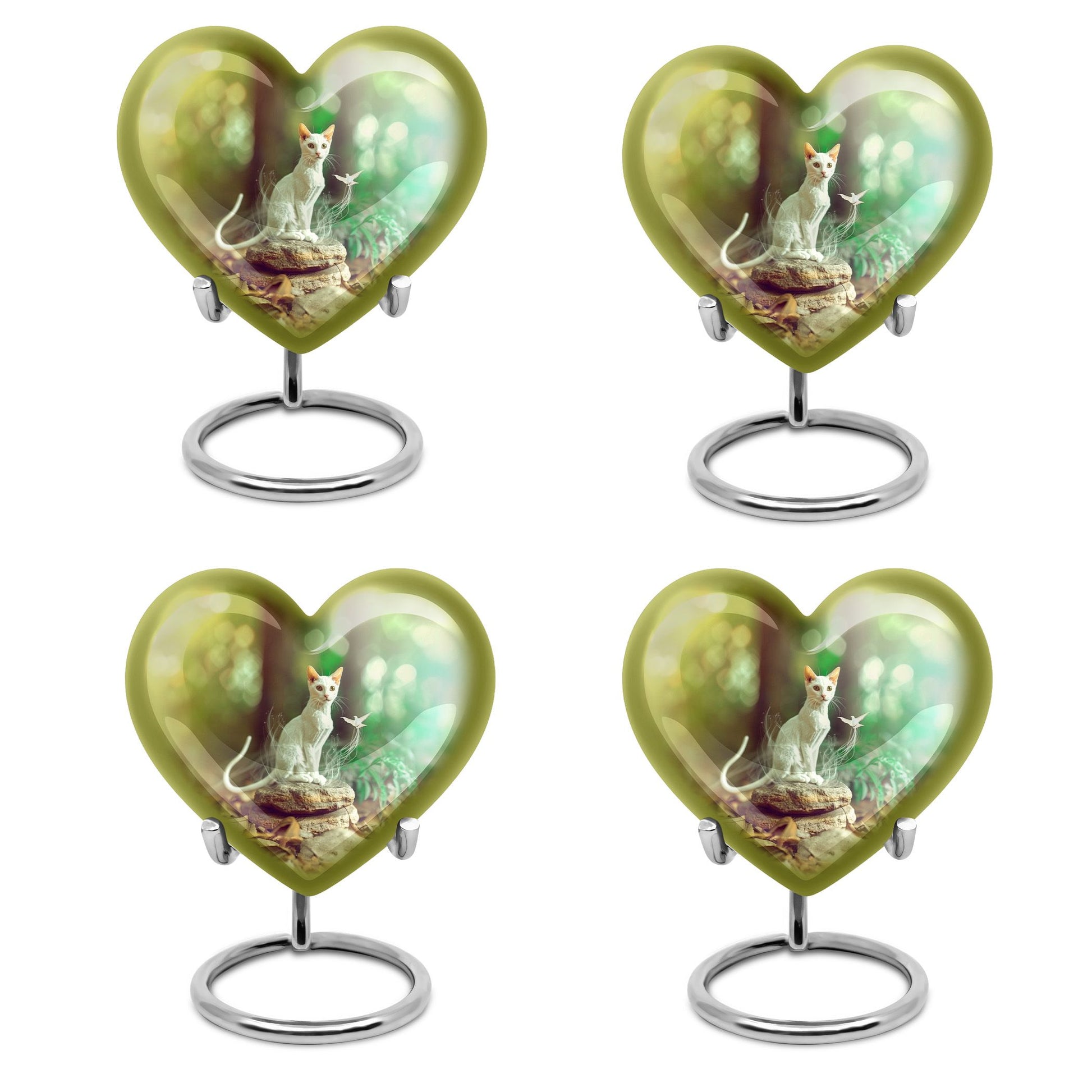 white heart-shaped cat urn