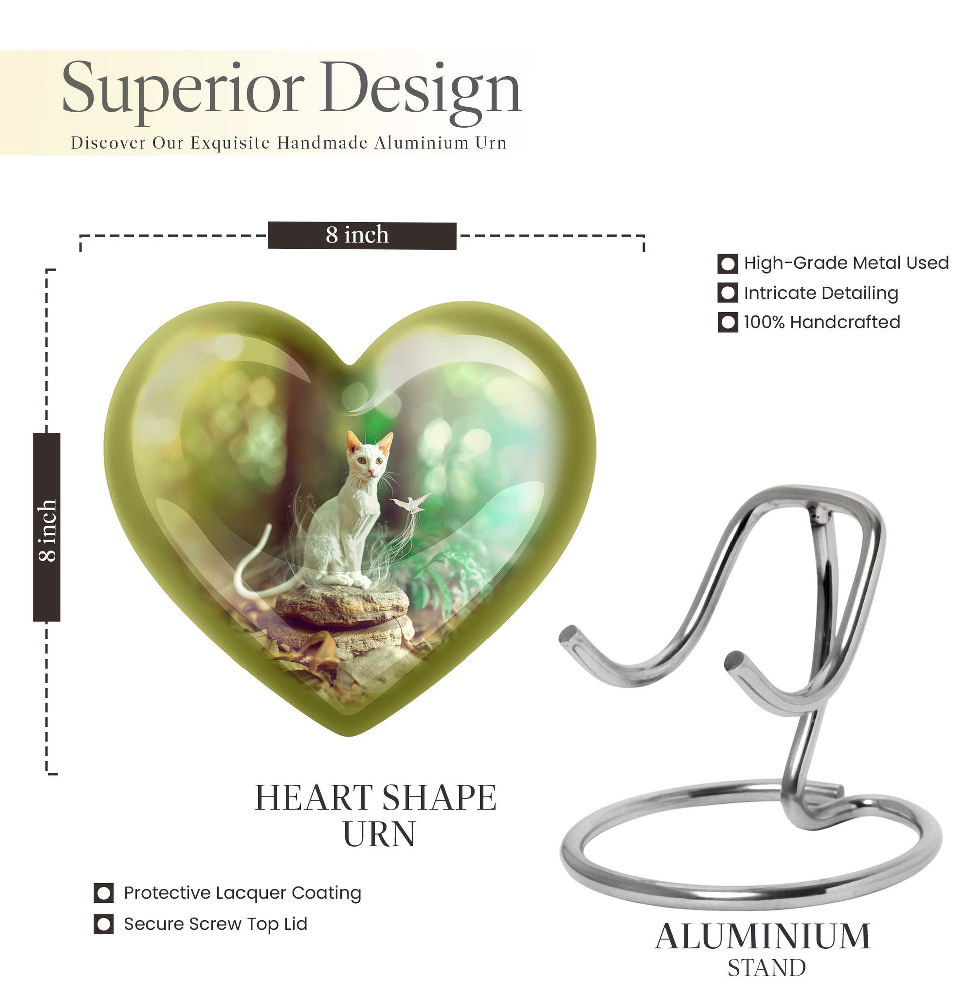 white heart-shaped cat urn