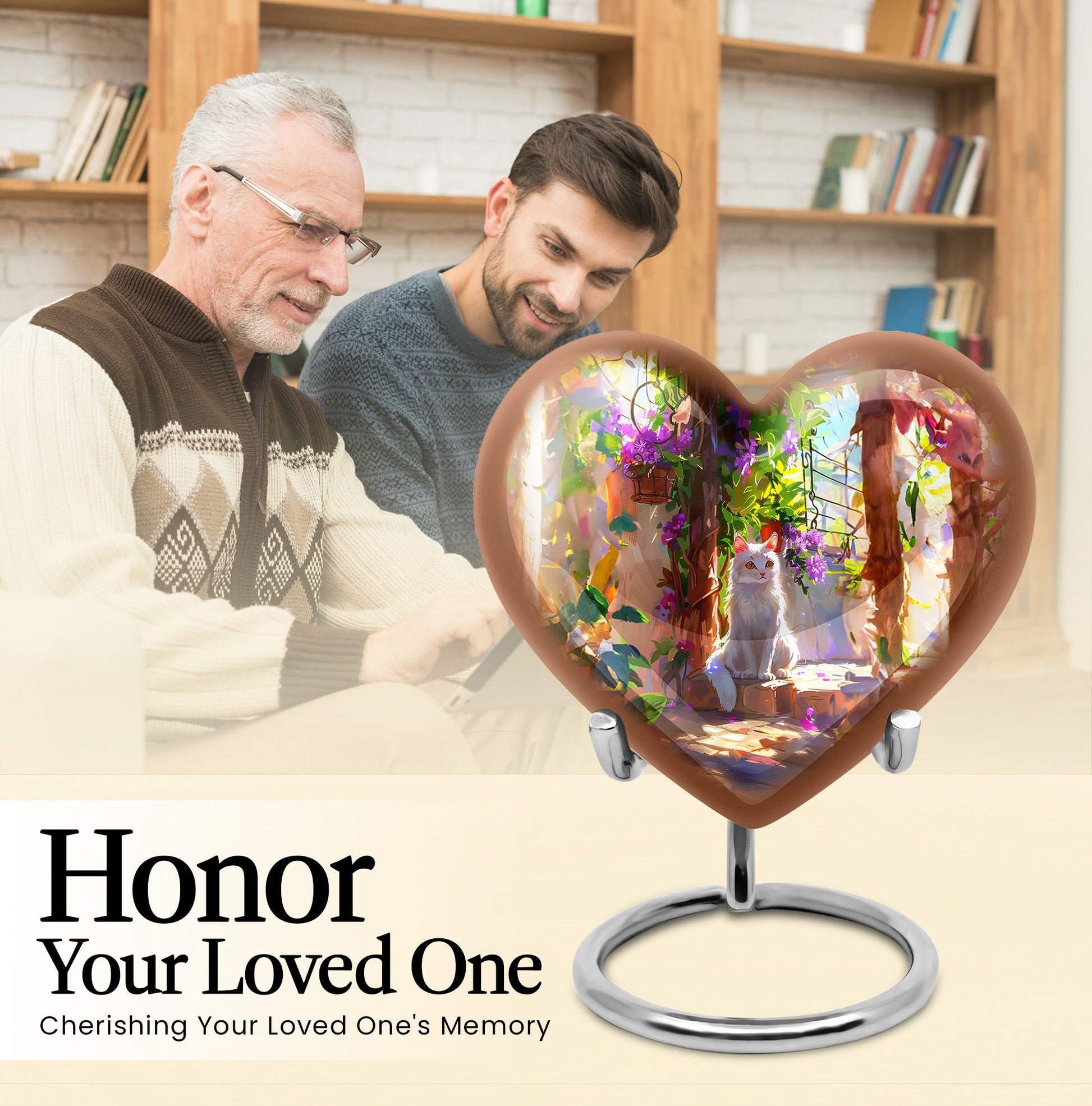 white heart-shaped memorial adult urn