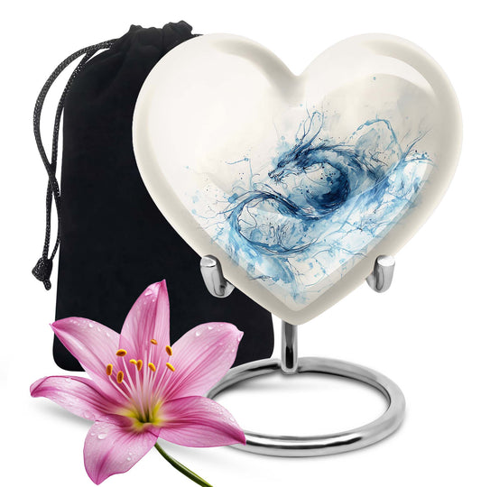 Abstract themed 10-inch heart design dragon urn for memorial, customized engraving, in aluminium